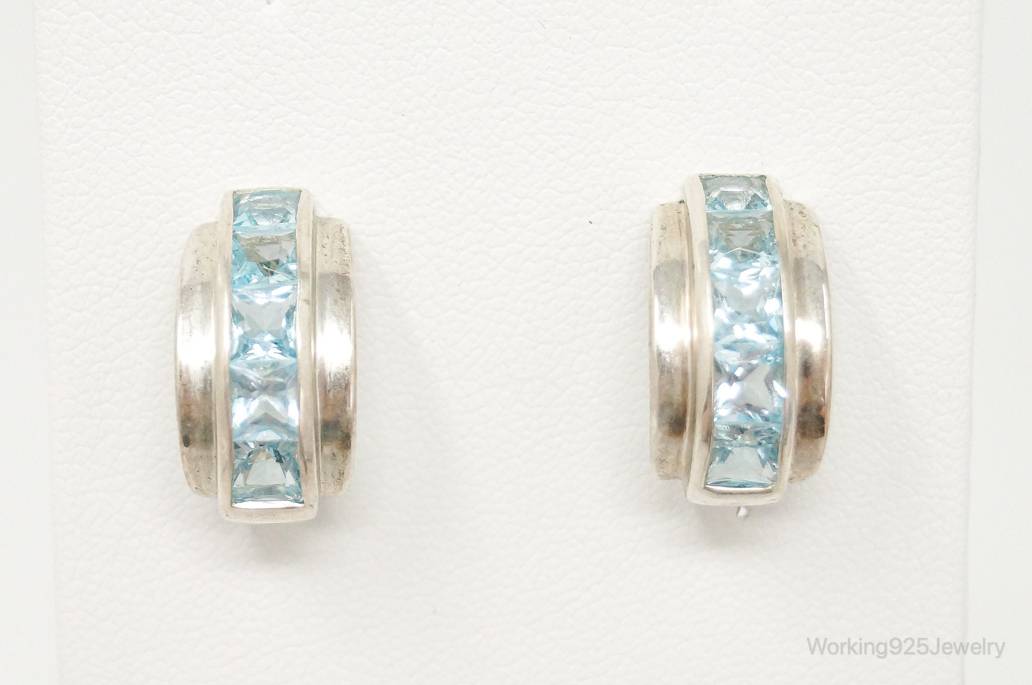 Blue Topaz Art Deco Sterling Silver Earrings