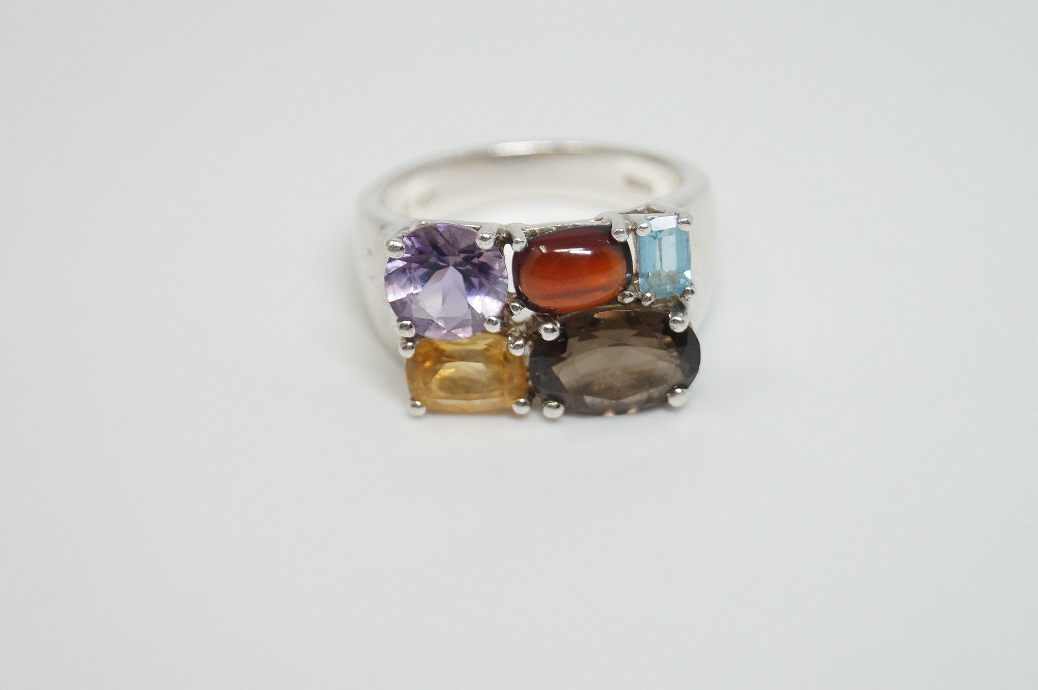 Vintage Designer Multi Gem Sterling Silver Ring - Size 8