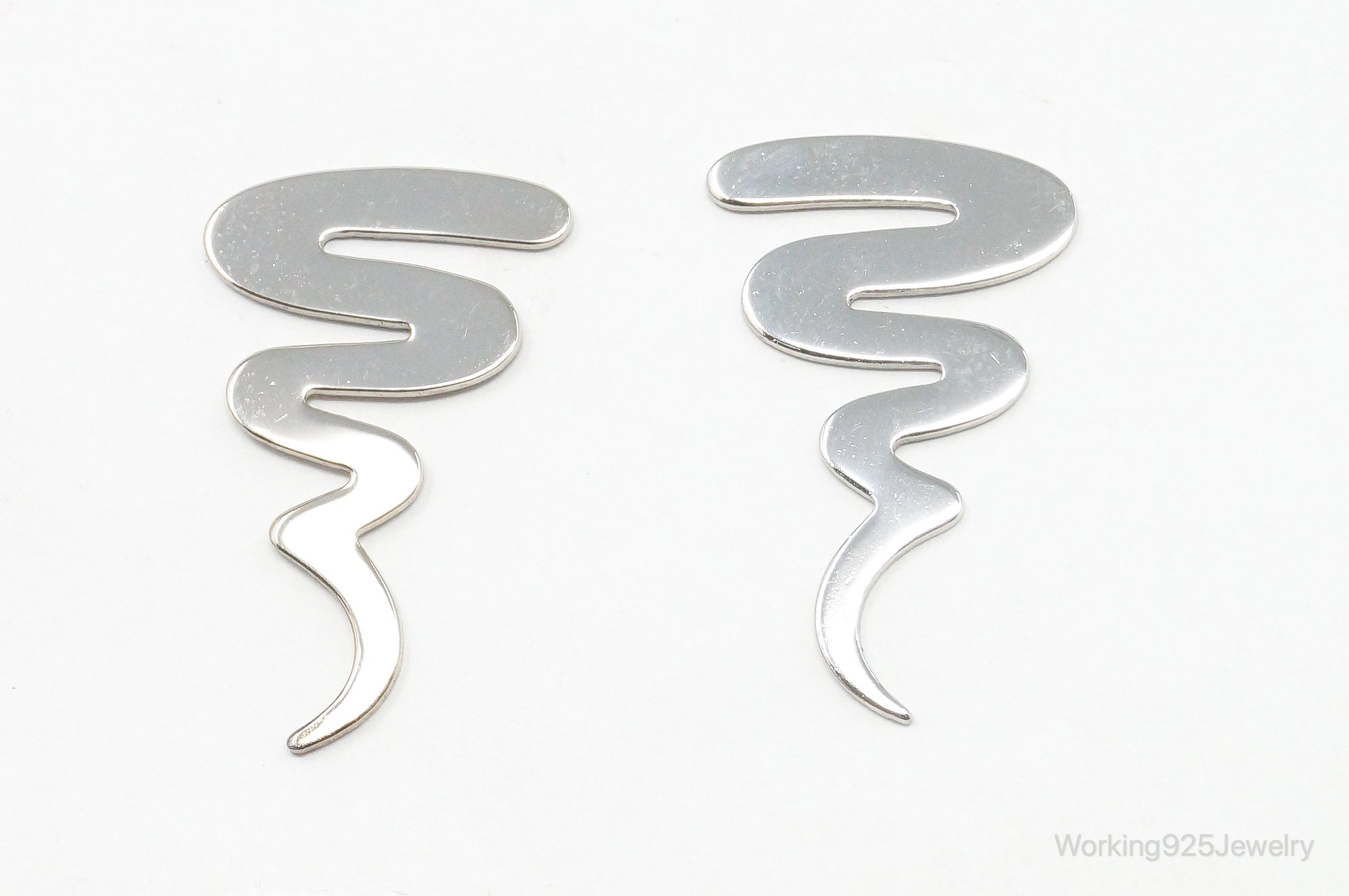 Long Vintage Scribble Modernist Style Sterling Silver Earrings