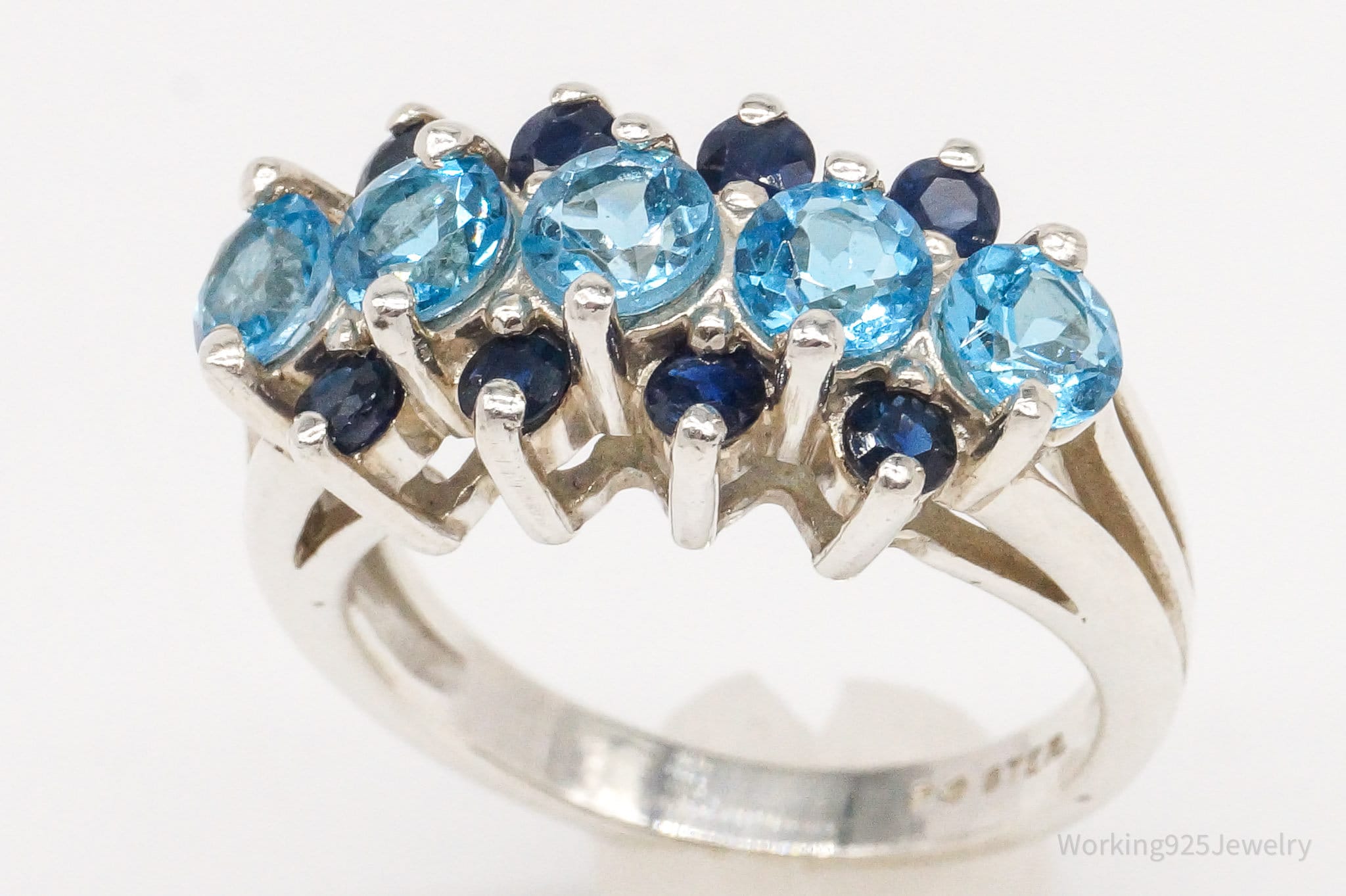 Vintage Blue Topaz Sapphire Sterling Silver Ring - Size 4.75