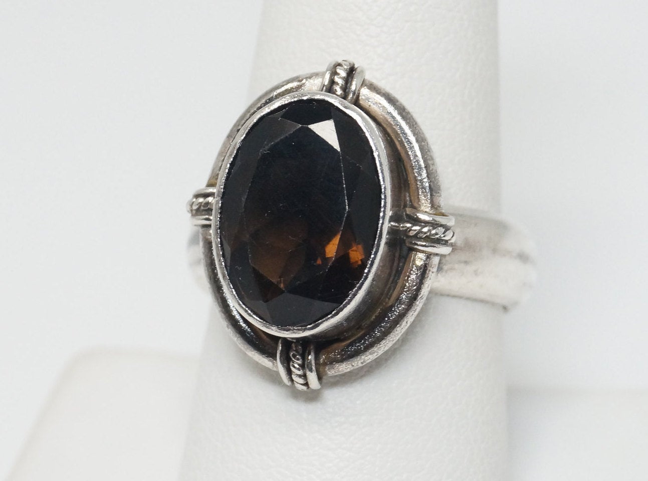 Vintage Designer BA Suarti Smoky Topaz Sterling Silver Ring Size 8.5