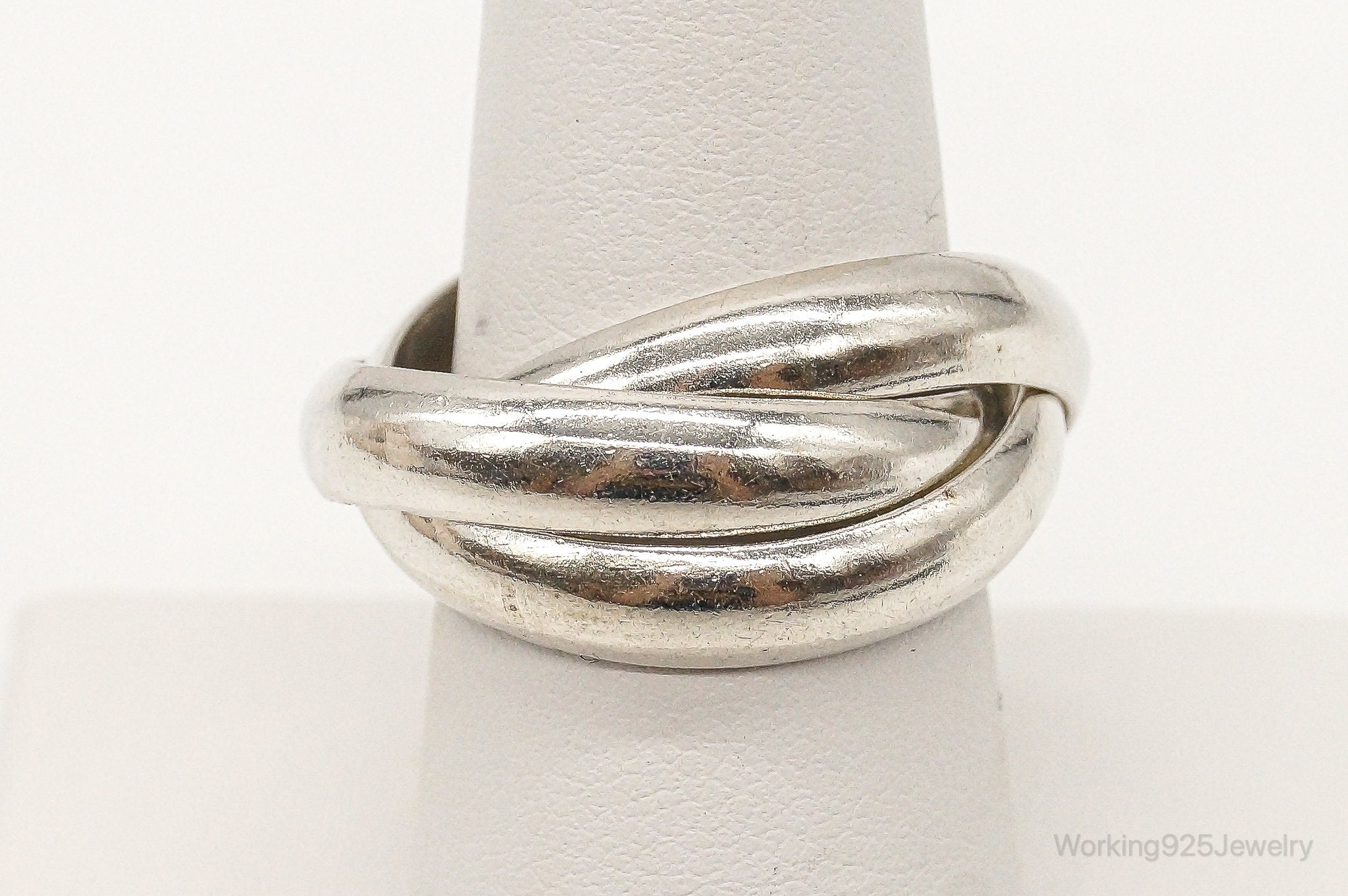 Vintage Intertwined Sleek Modern Sterling Silver Ring - Size 9.25