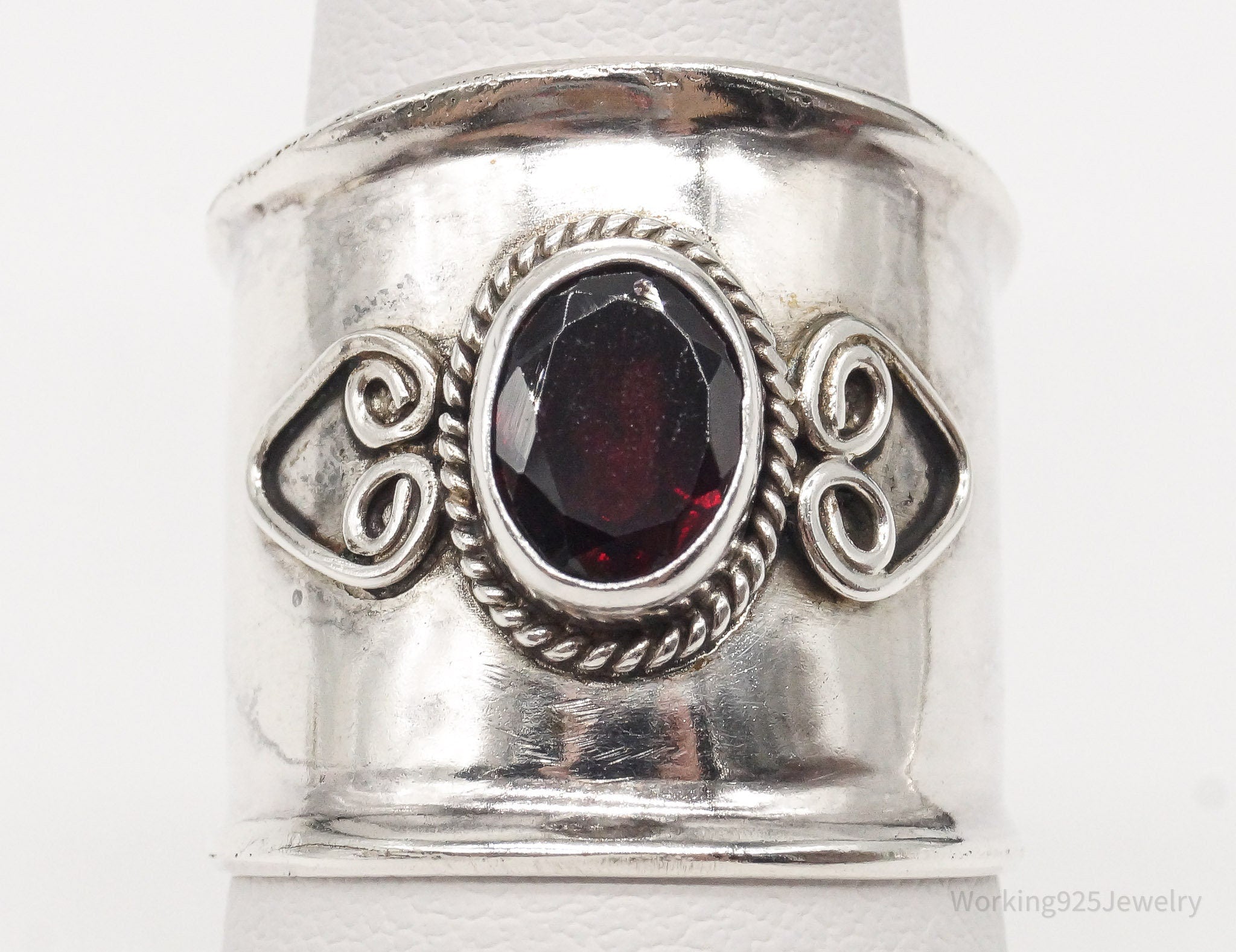 Vintage Garnet Sterling Silver Ring - Size 8