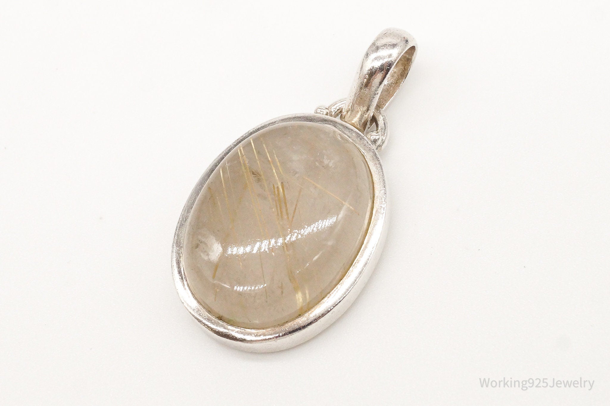 Vintage Designer SJ Rutilated Quartz Sterling Silver Pendant