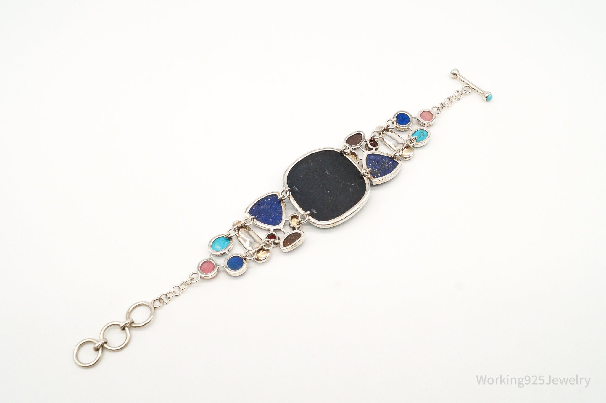 Designer Whitney Kelly WK Multi Gemstone Sterling Silver Toggle Bracelet