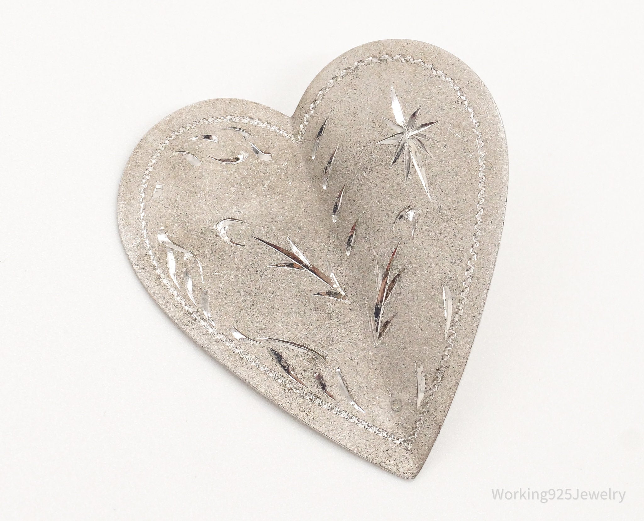 Large Antique Sterling Silver Heart Pendant