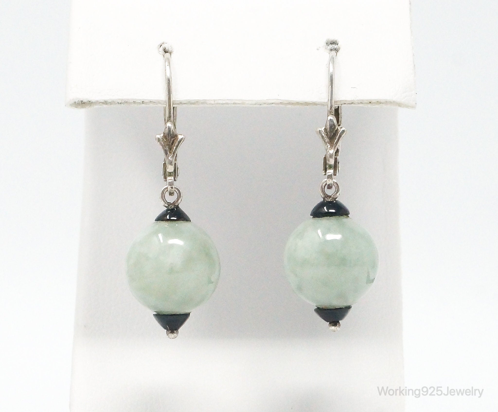 Vintage Jade Sterling Silver Earrings