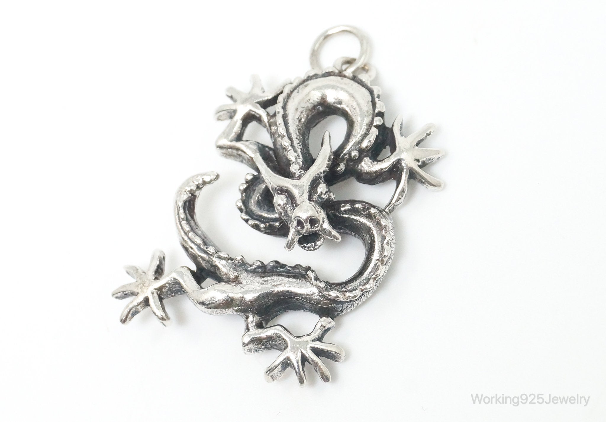 Vintage Dragon Sterling Silver Necklace Pendant