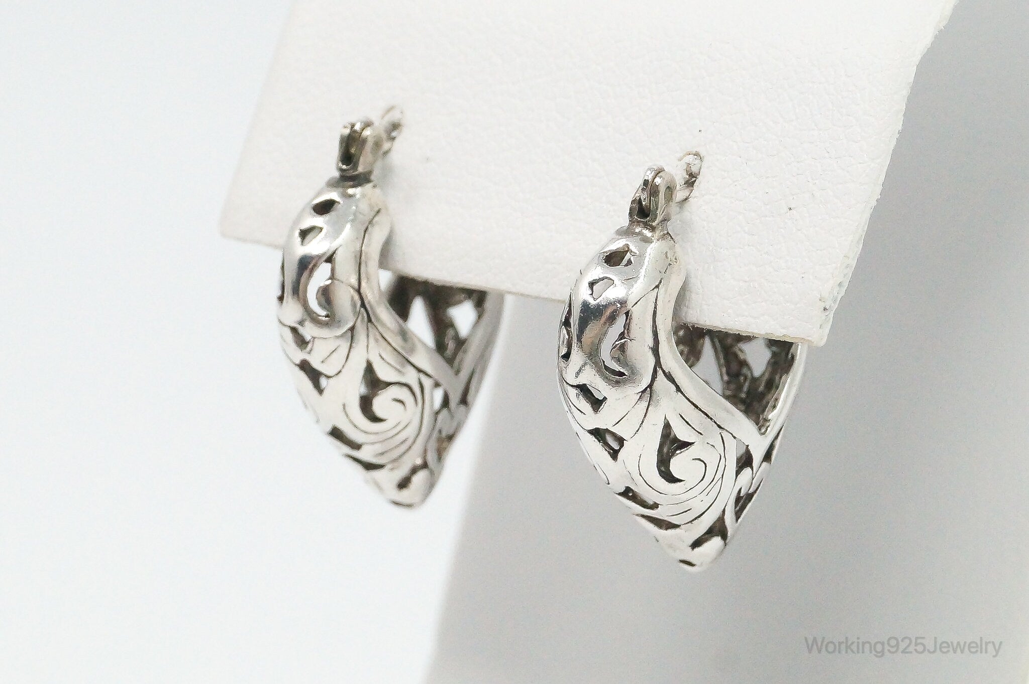 Vintage Bali Inspired Scroll Dip Sterling Silver Earrings