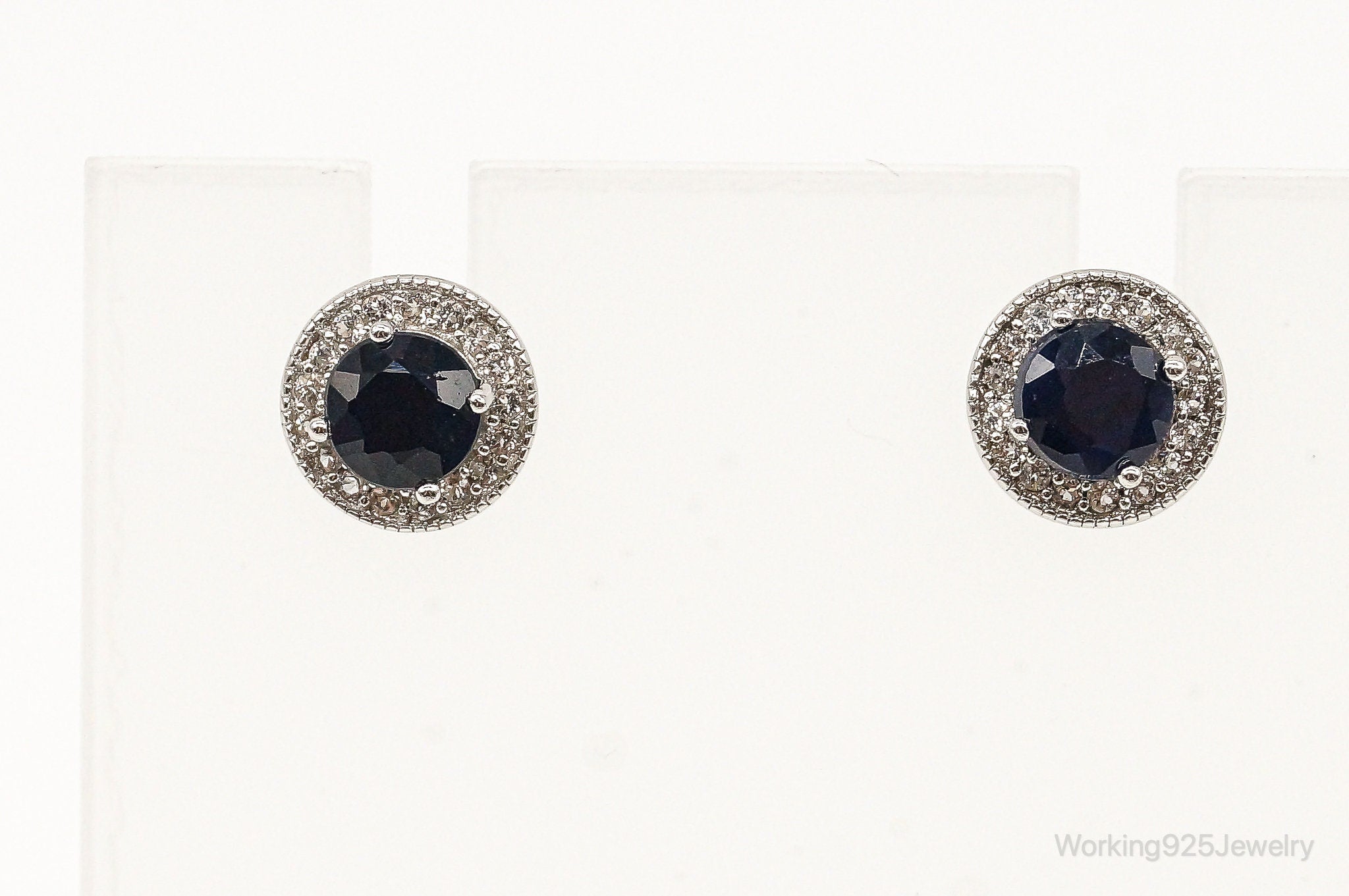 Designer SJM Sapphire Cubic Zirconia Sterling Silver Earrings