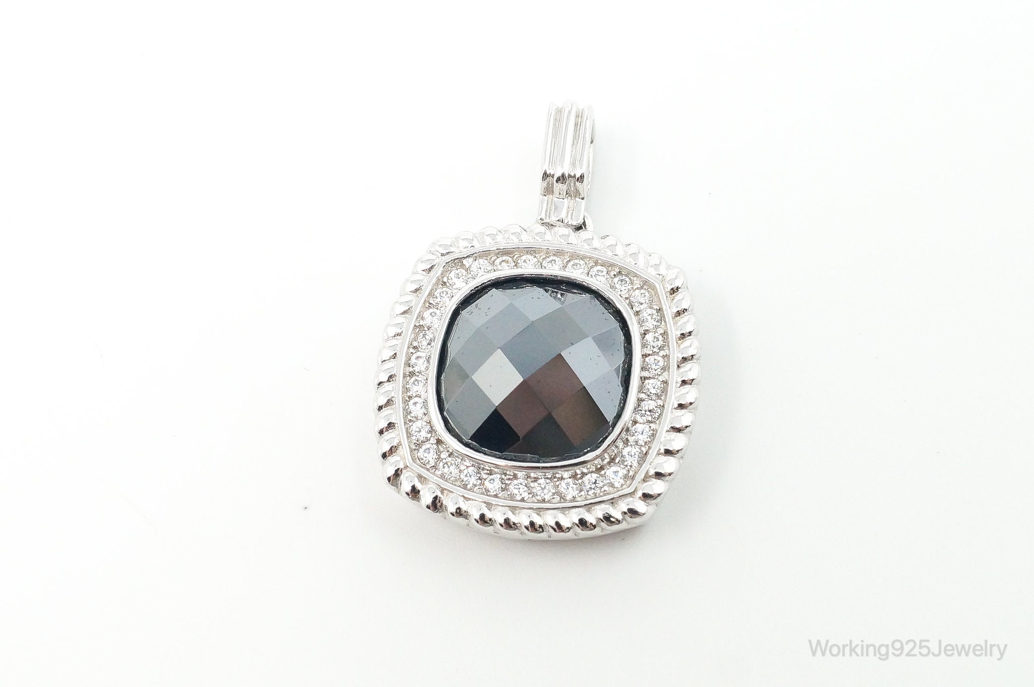 Vintage Designer Hematite Cubic Zirconia Sterling Silver Pendant