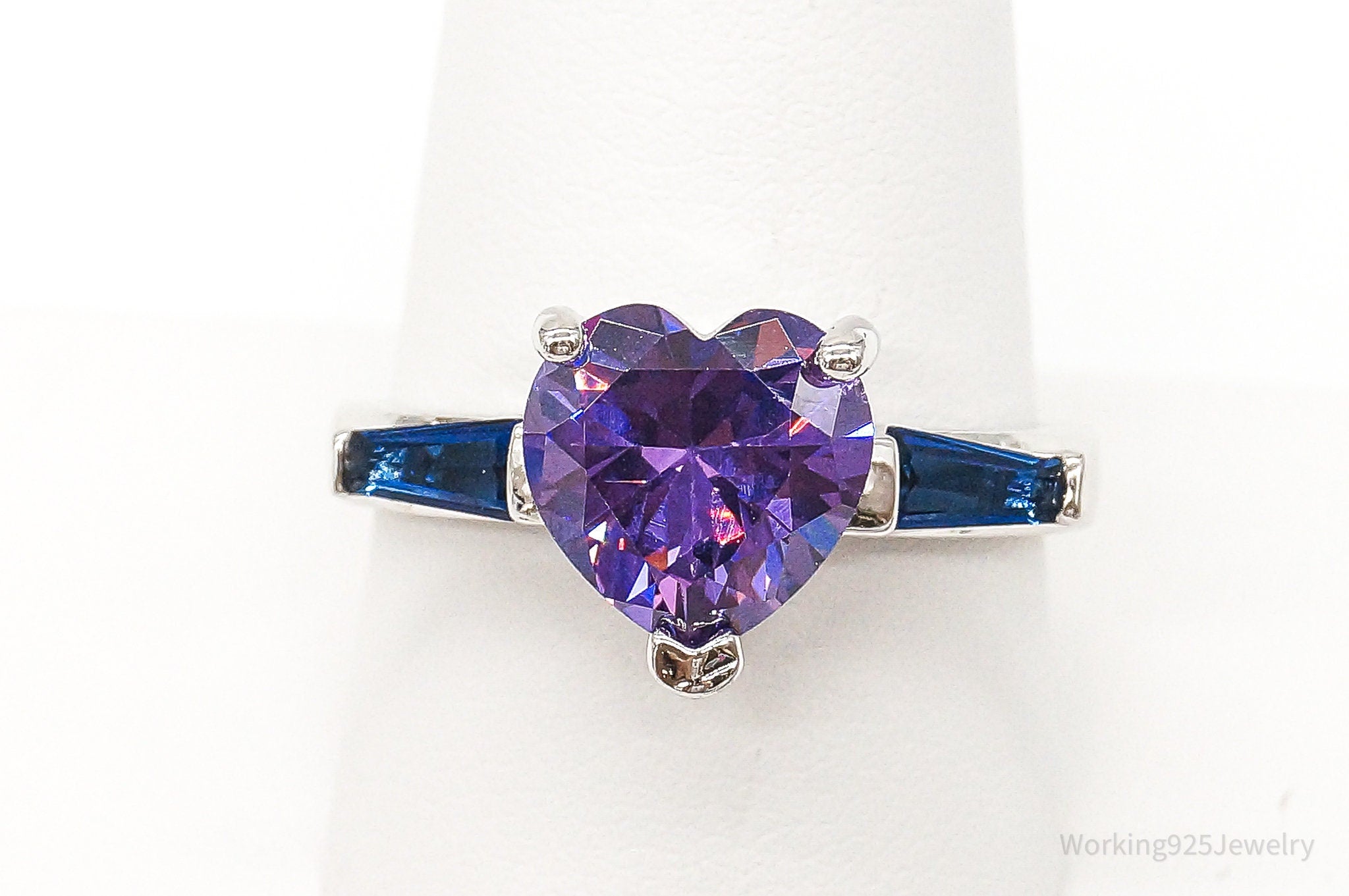 Amethyst Heart Lab Sapphire Sterling Silver Ring - Size 9.75