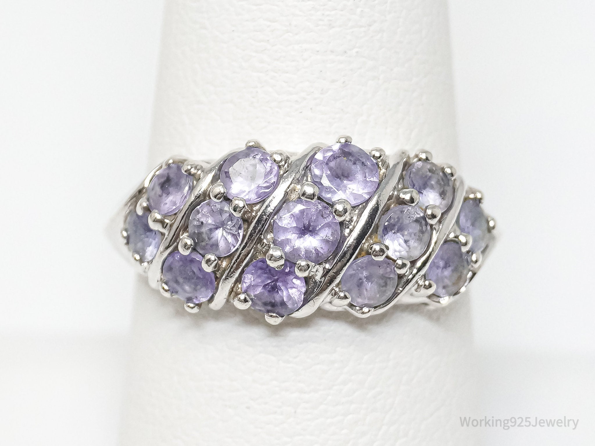 Vintage Designer JS Art Deco Amethyst Sterling Silver Ring - Sz 8