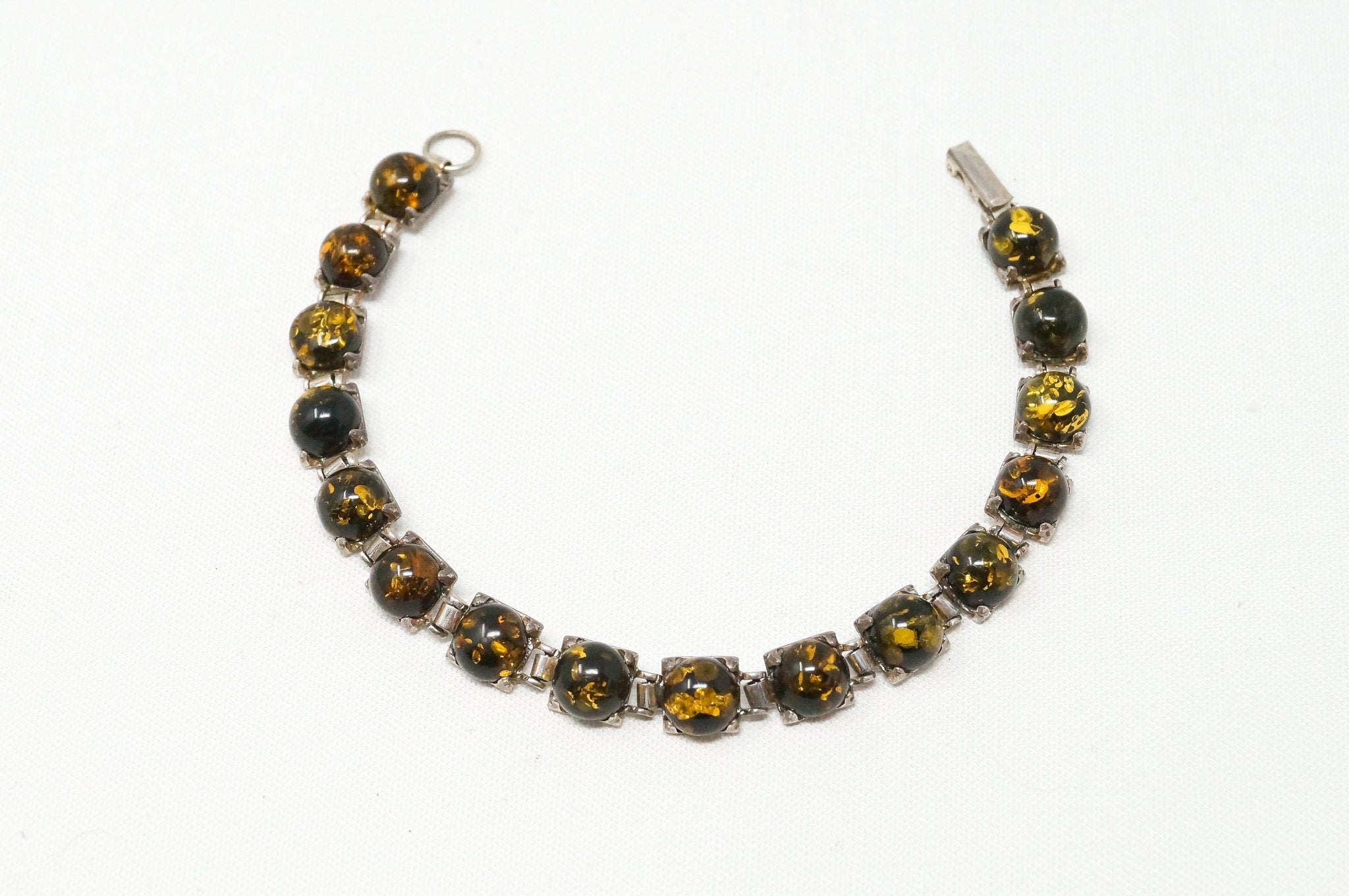 Vintage Baltic Amber Modernist Sterling Silver Bracelet