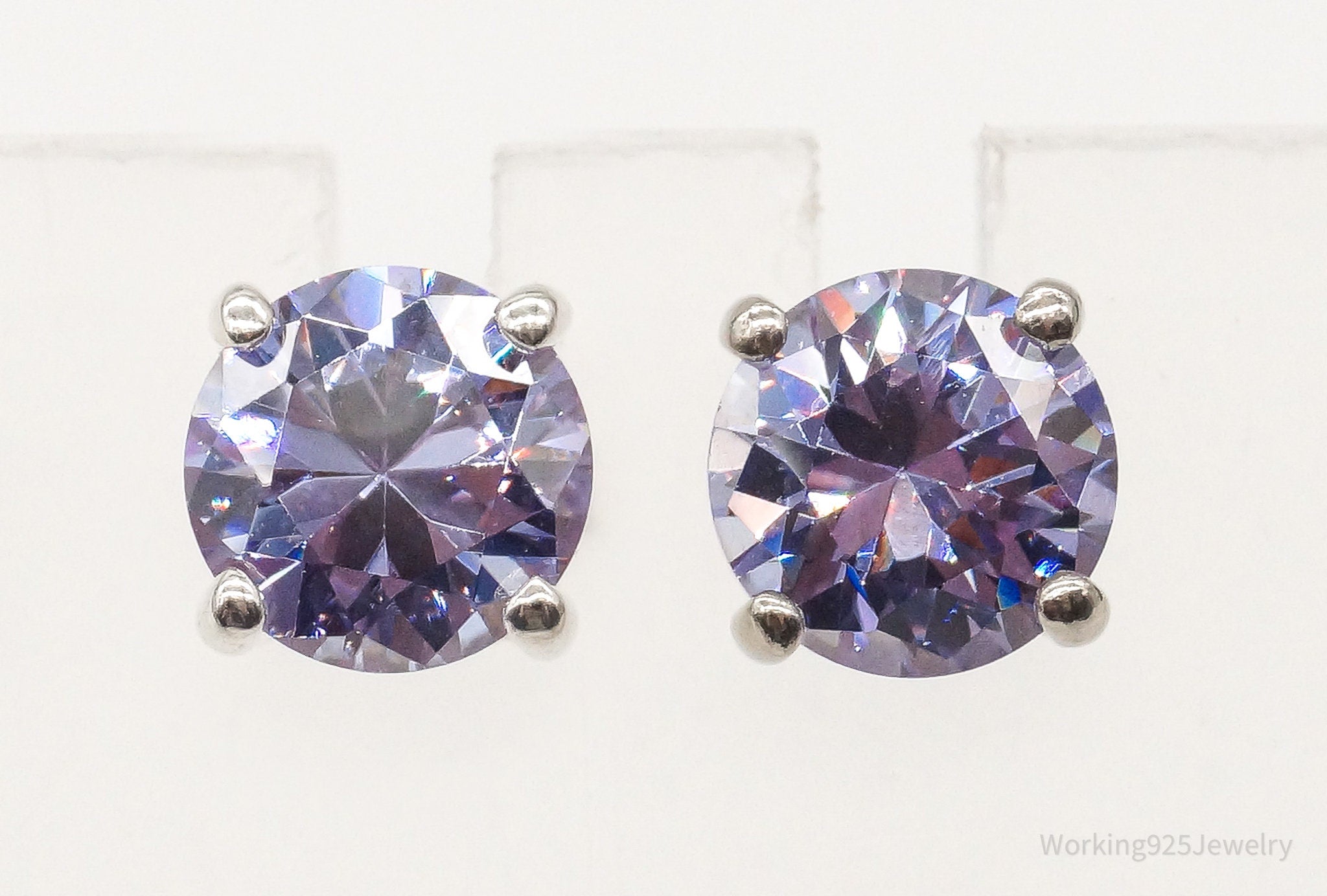 Large Purple Cubic Zirconia Sterling Silver Stud Post Earrings