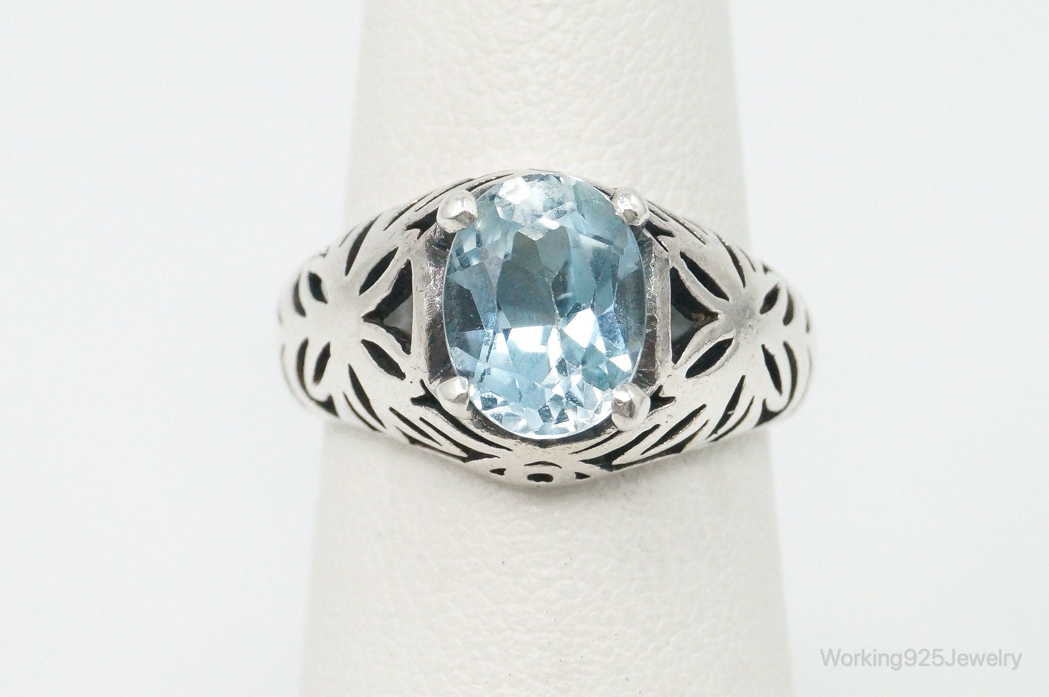 Vintage Blue Topaz Sterling Silver Ring - Size 5.5