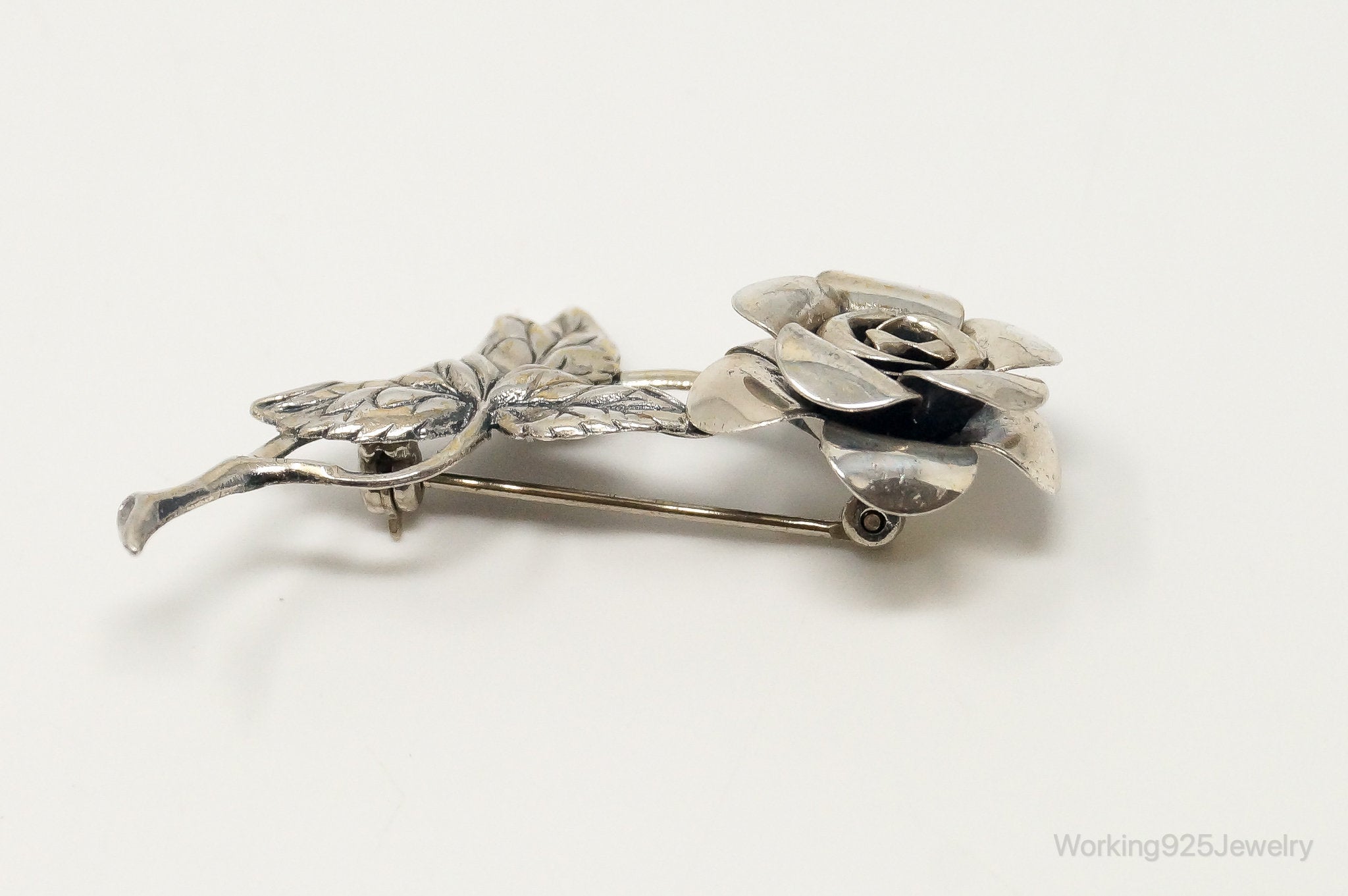 Vintage Designer Beau Rose Sterling Silver Brooch Pin