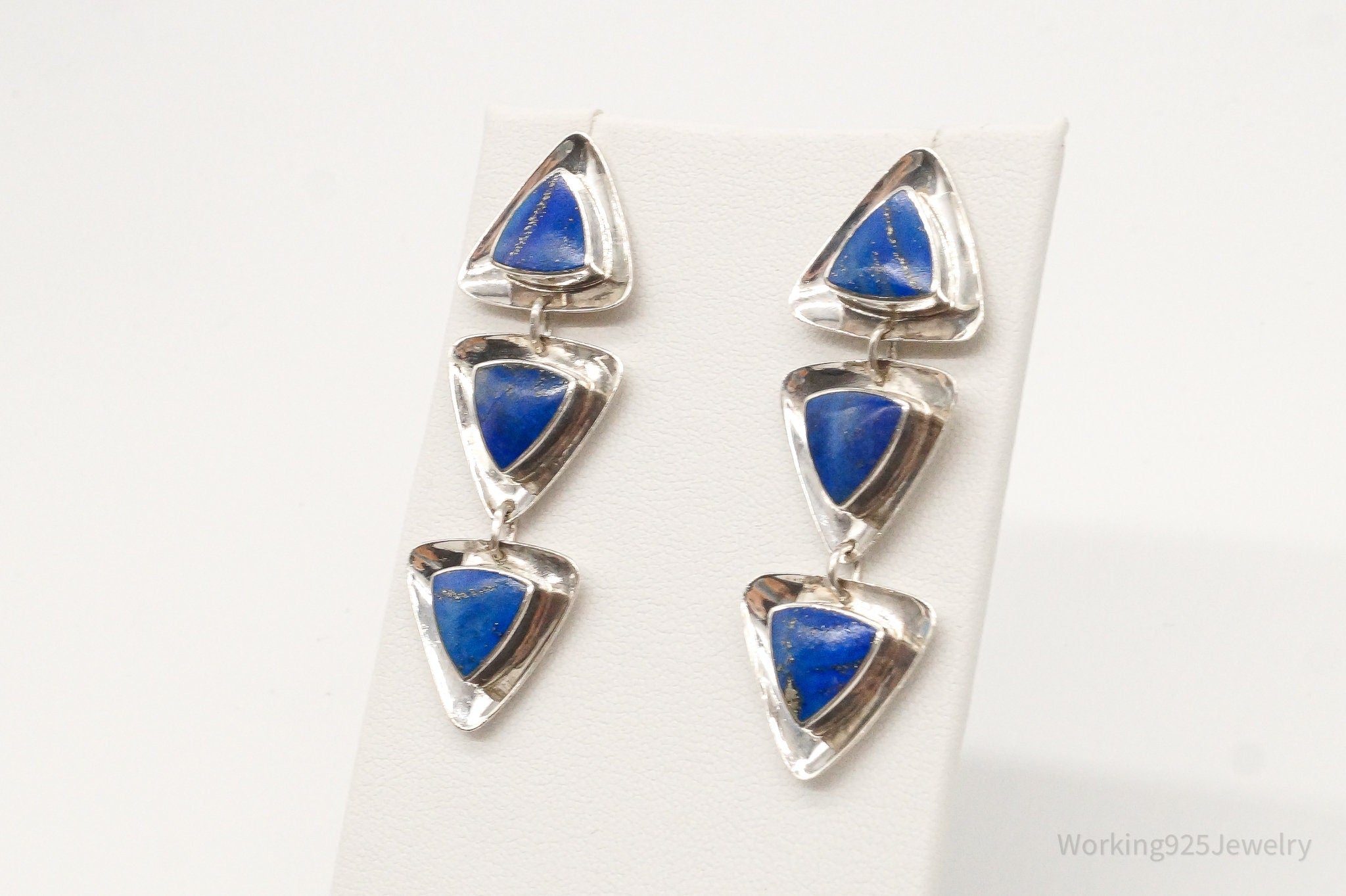 Vintage Designer Boma Lapis Lazuli Sterling Silver Earrings