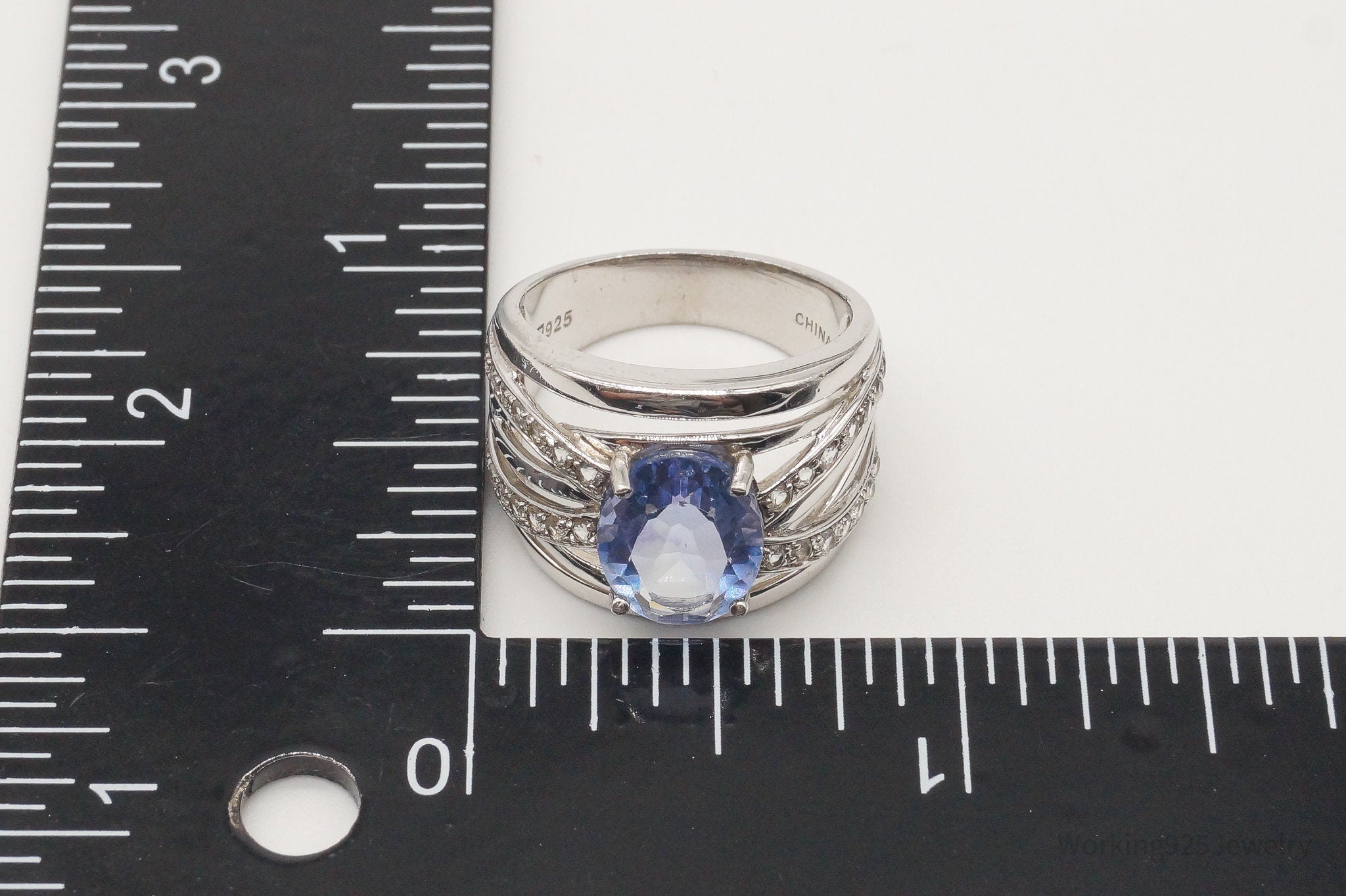 Vintage Iolite Cubic Zirconia Sterling Silver Ring Size 7.25