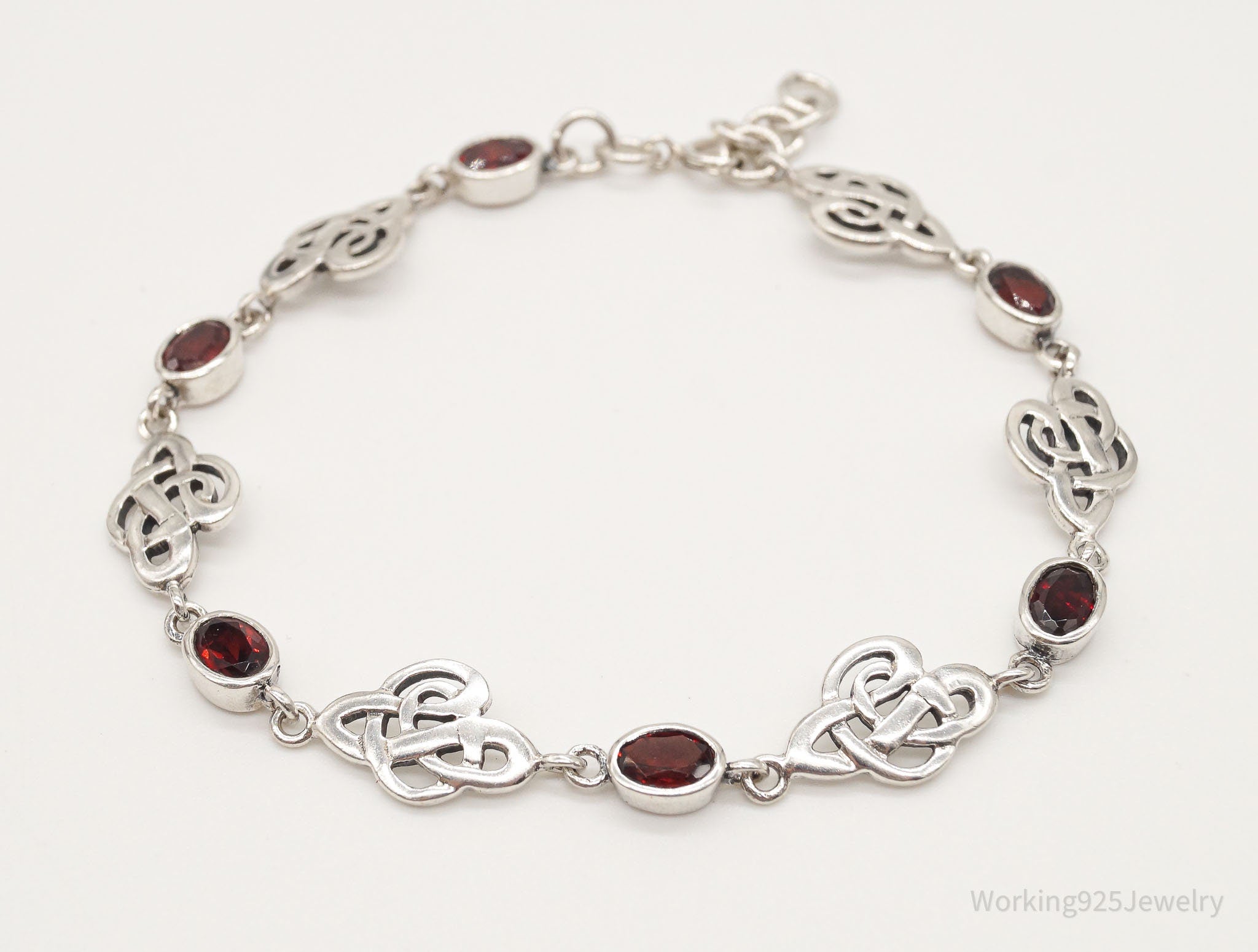 Vintage Garnet Celtic Knot Sterling Silver Bracelet