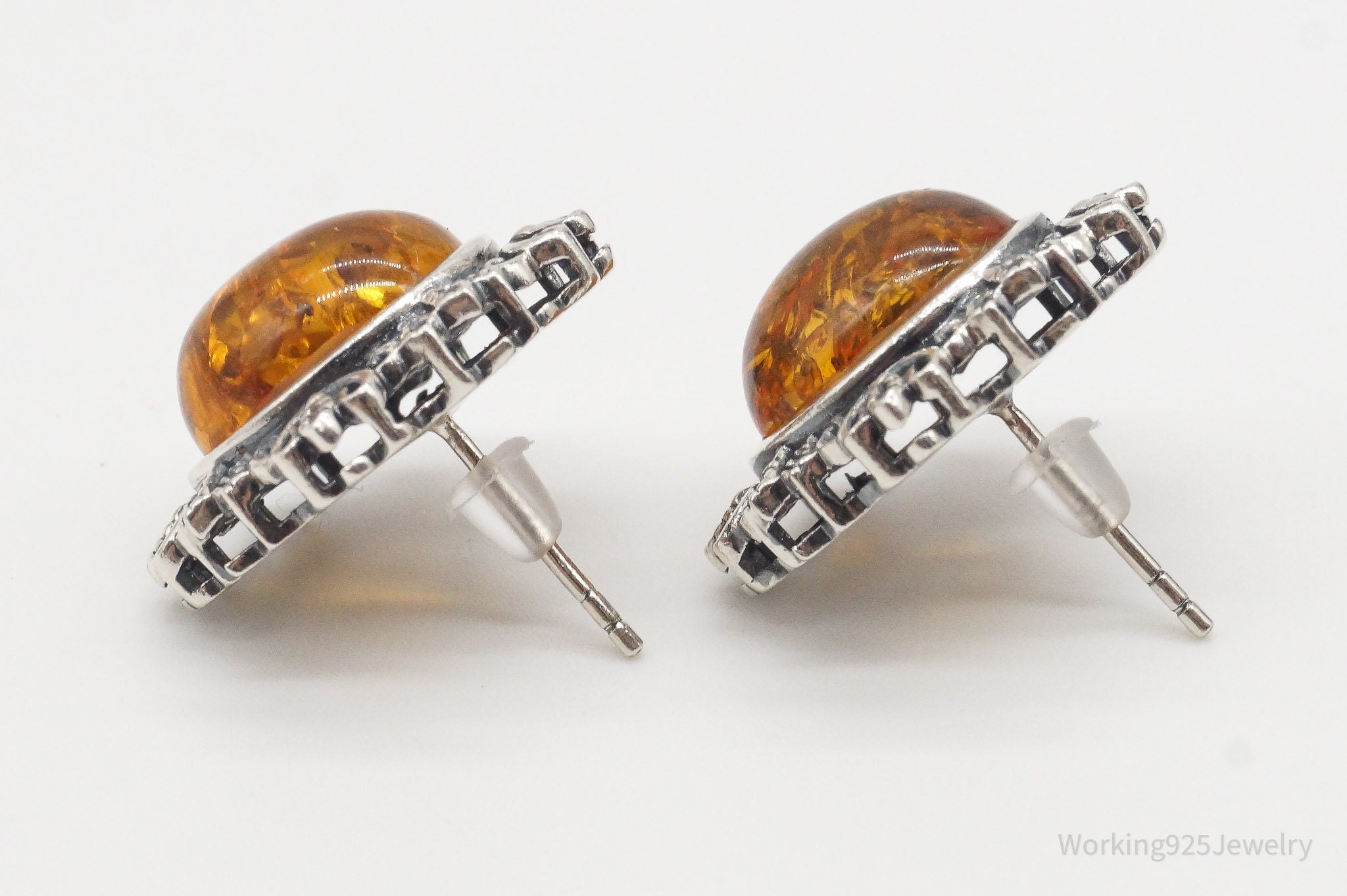 Vintage Amber Sterling Silver Earrings