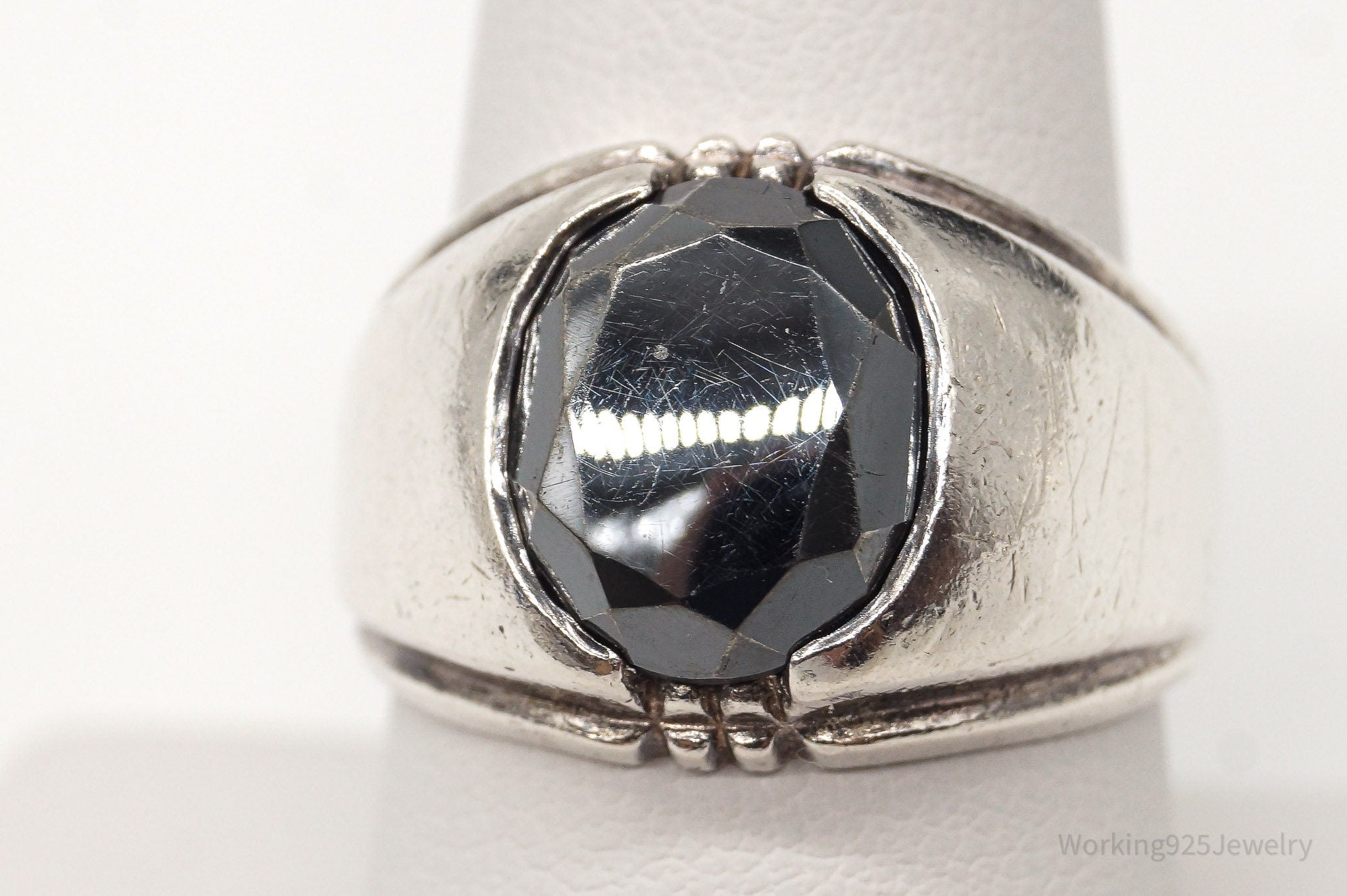 Antique Designer Clark & Coombs Hematite Sterling Silver Ring - Size 9