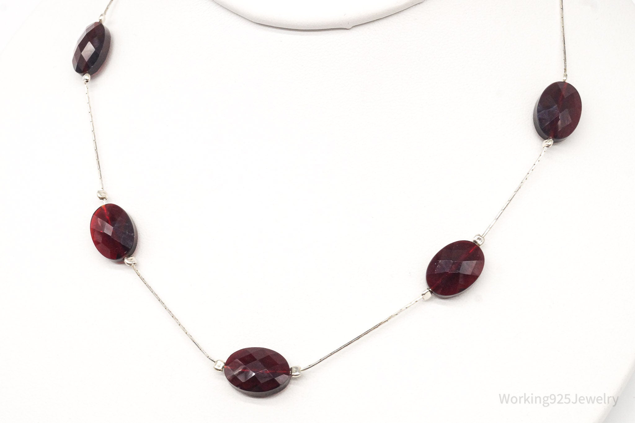 Vintage Garnet Sterling Silver Necklace 16"