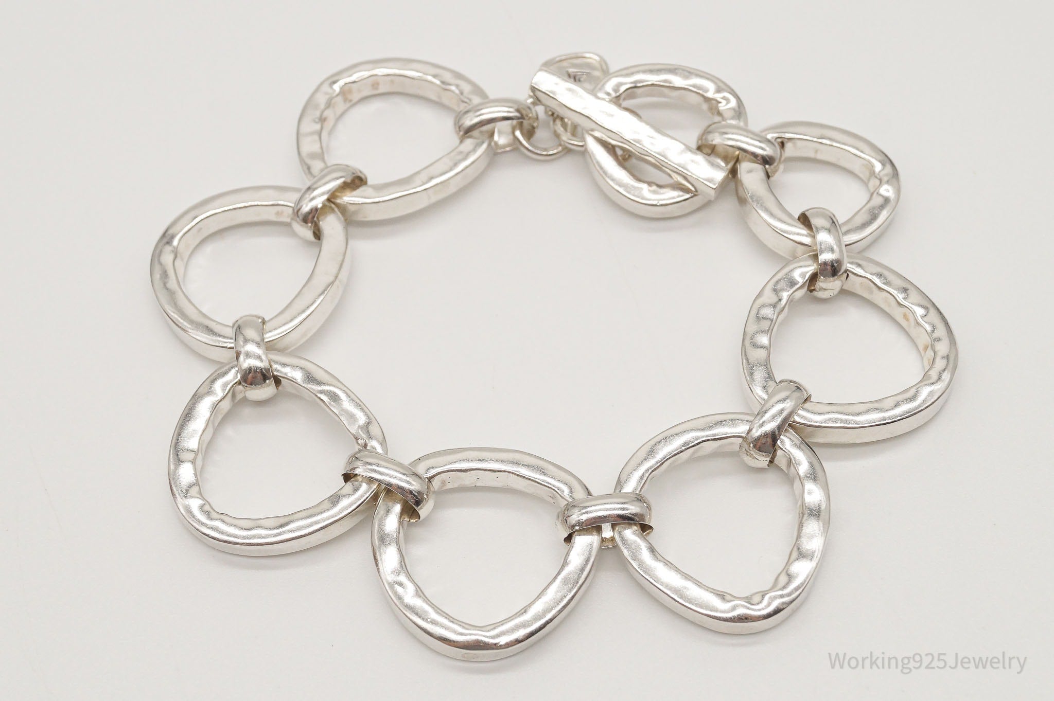 Designer Silpada "Silver Rush" Hammered Link Sterling Silver Toggle Bracelet