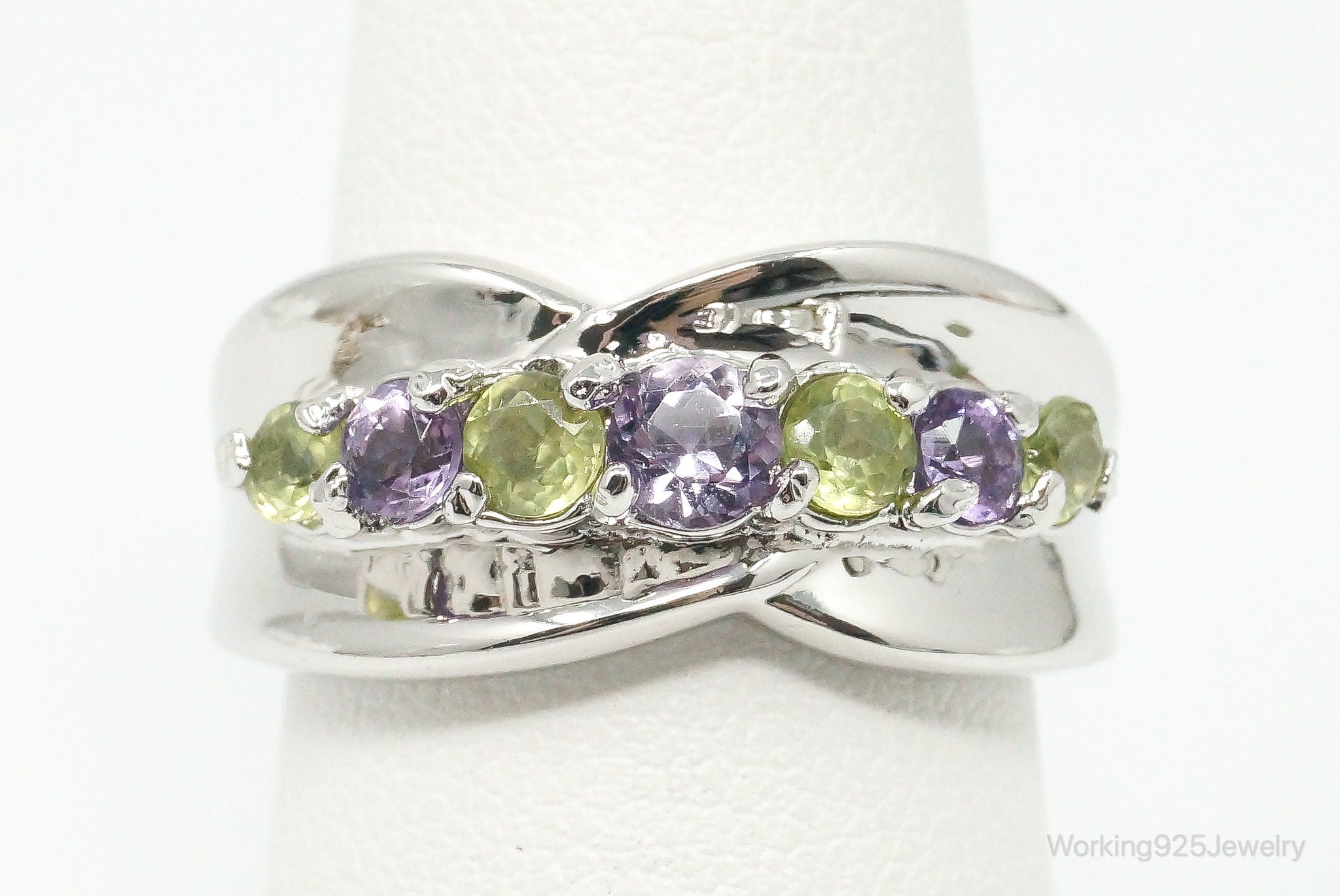 Vintage Designer SETA Peridot Amethyst Sterling Silver Ring - Size 6.75