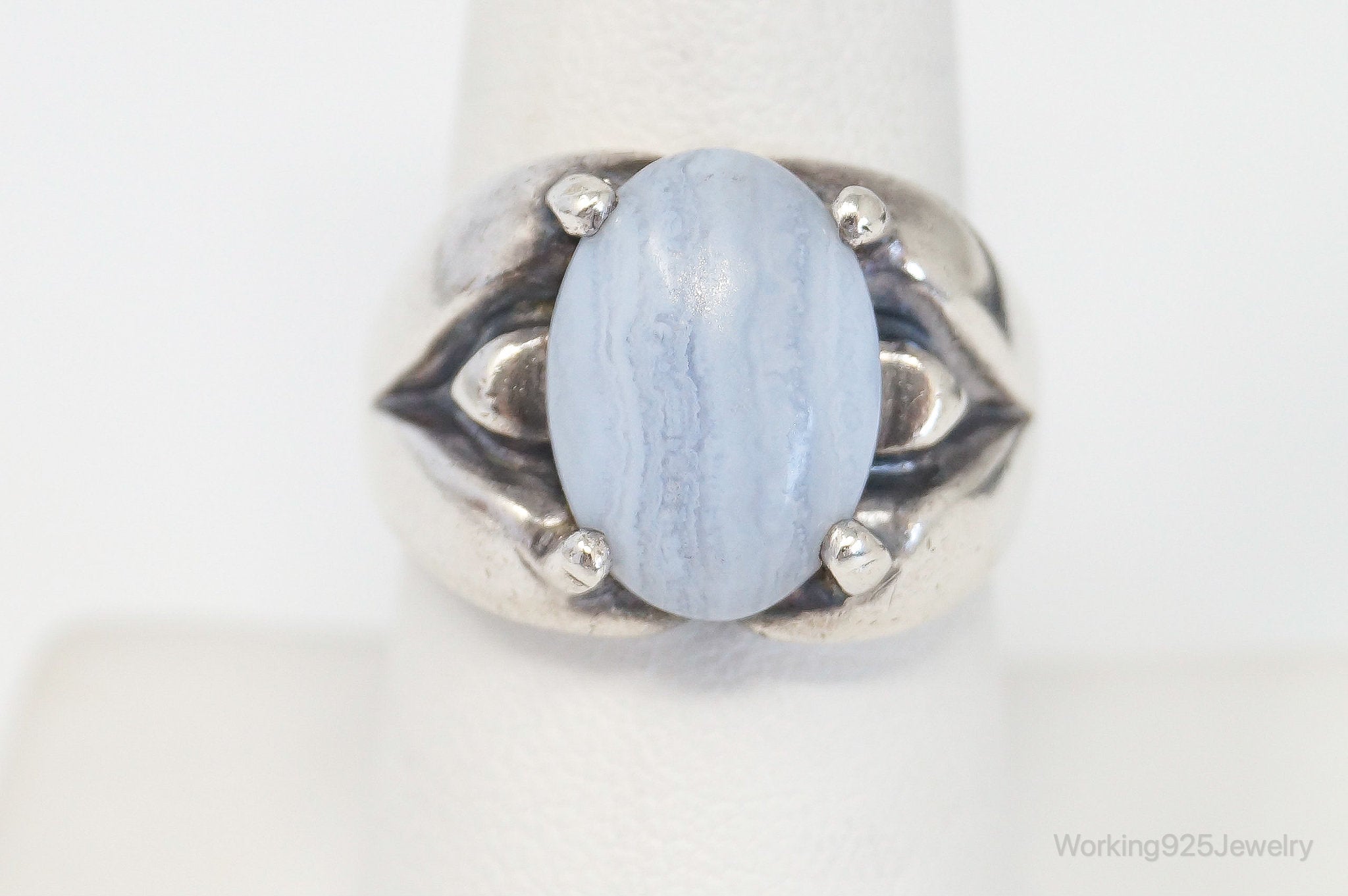 Designer Kabana Blue Lace Agate Western Sterling Silver Ring - Size 8.25