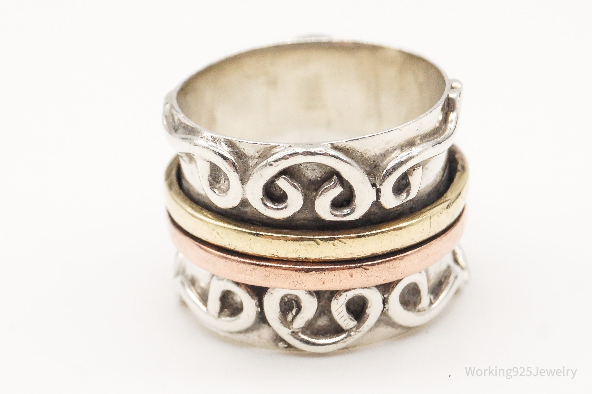 Vintage Brass Copper Sterling Silver Spinner Band Ring- Size 7