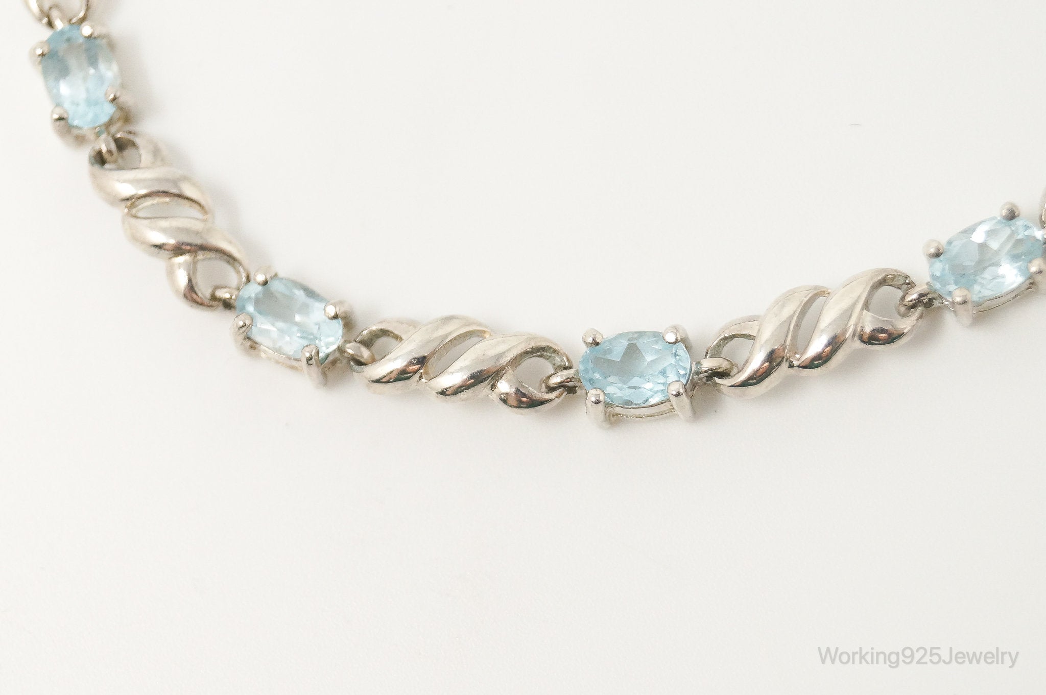 Vintage Blue Topaz Art Deco Sterling Silver Tennis Bracelet