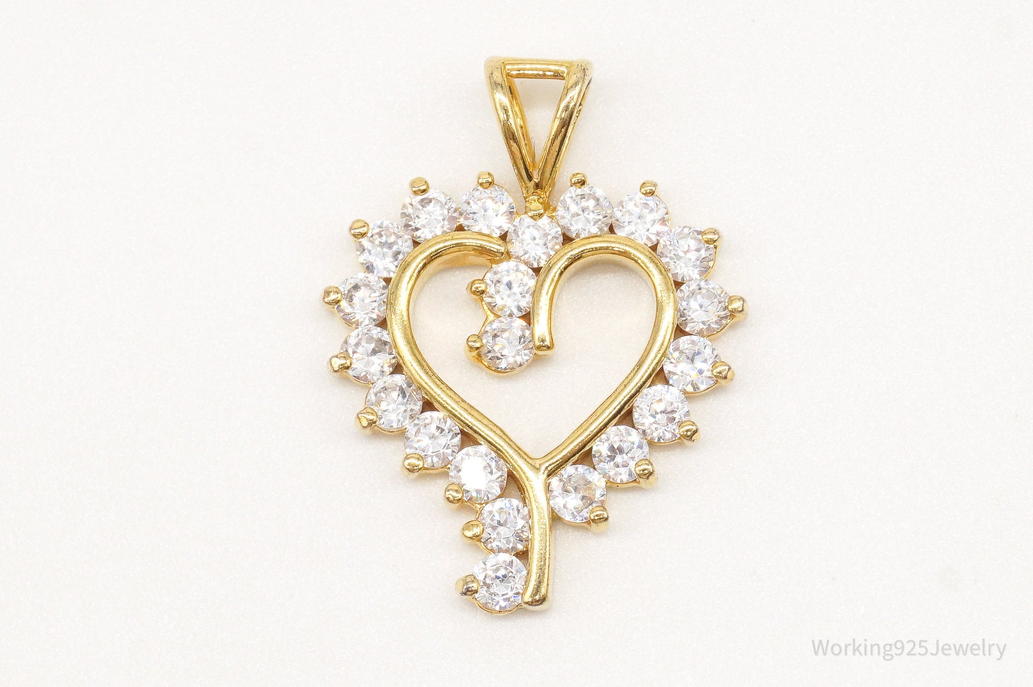 Vintage Cubic Zirconia Gold Vermeil Sterling Silver Heart Pendant