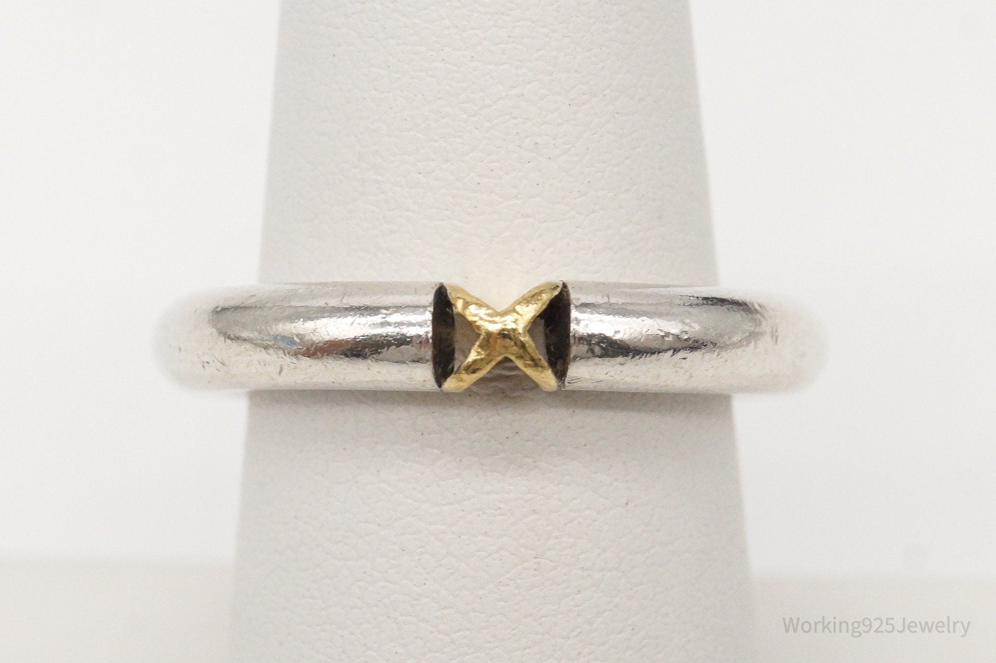 Vintage Brass X Sterling Silver Band Ring - Size 6.5