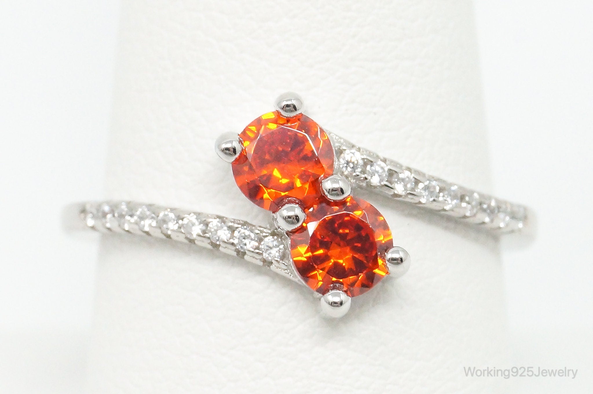 Orange Topaz Cubic Zirconia Sterling Silver Ring - Size 8.75