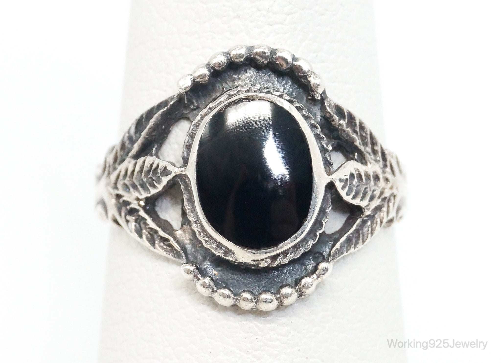 Vintage Black Onyx Sterling Silver Ring - Size 6.25