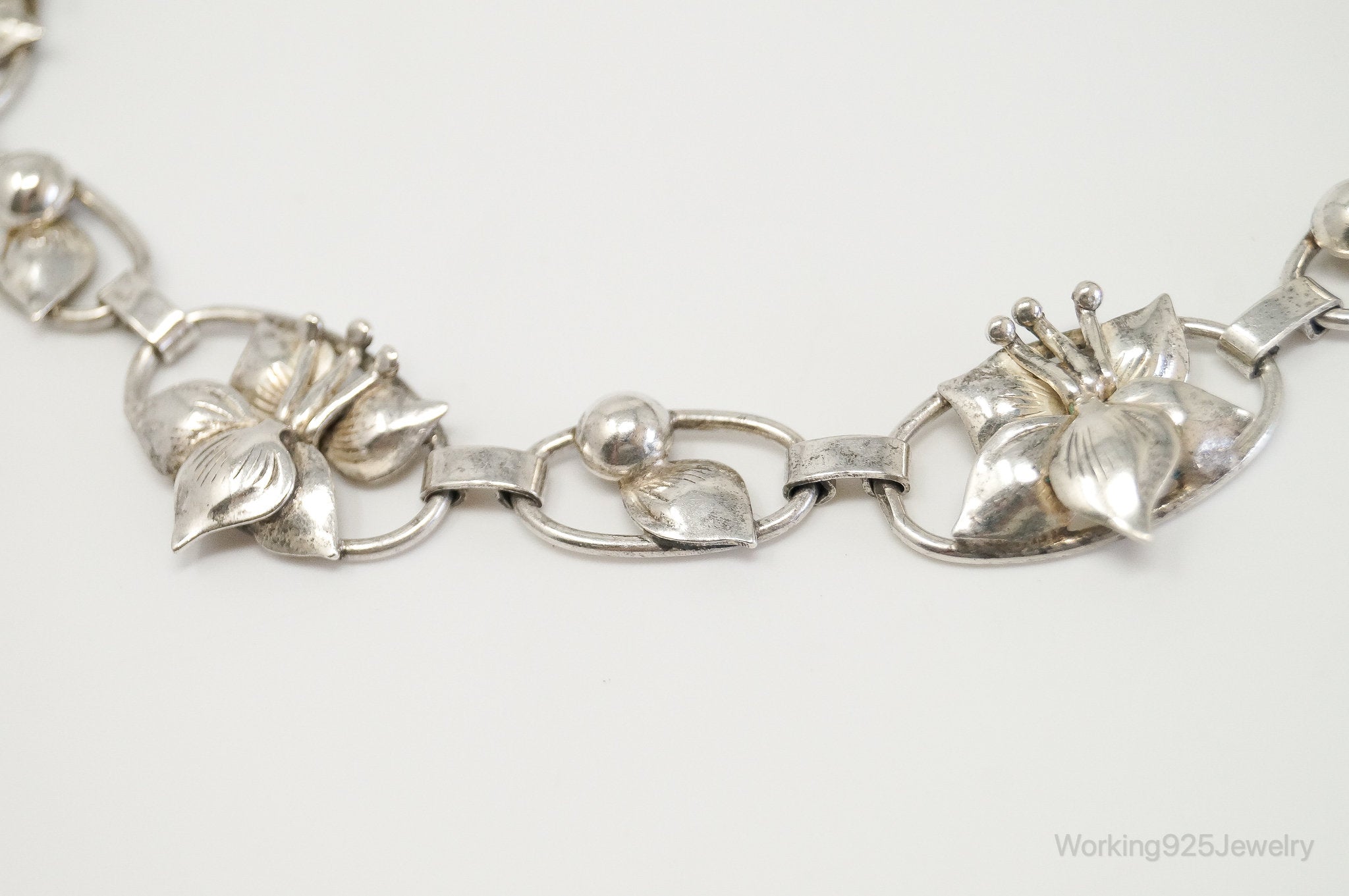 Lang Antiques Floral Link Sterling Silver Necklace