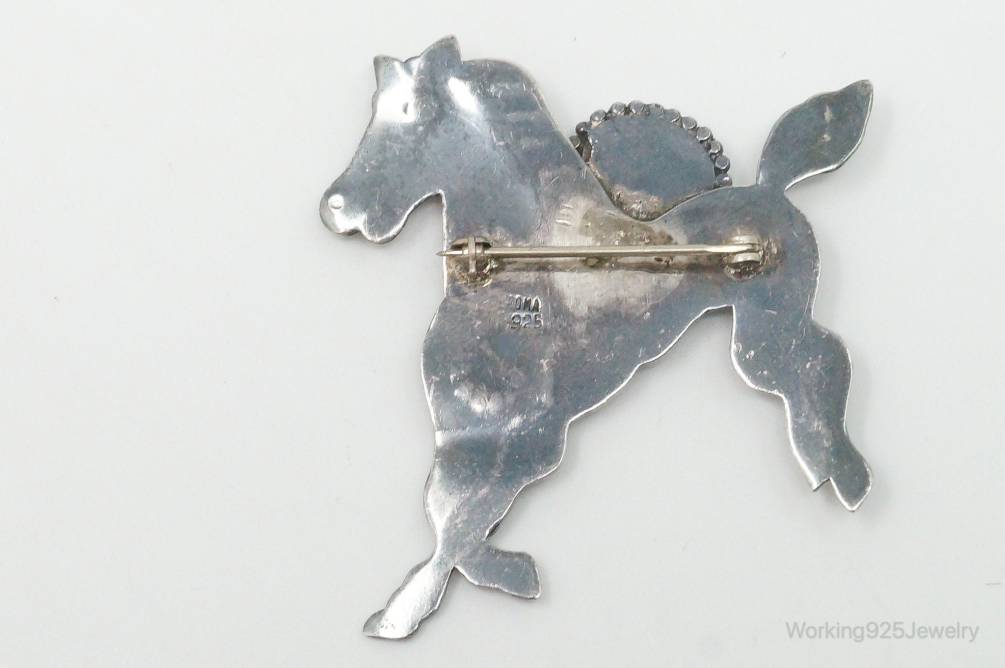 Vintage Designer Boma Pink Mother Of Pearl Horse Sterling Silver Brooch Pin