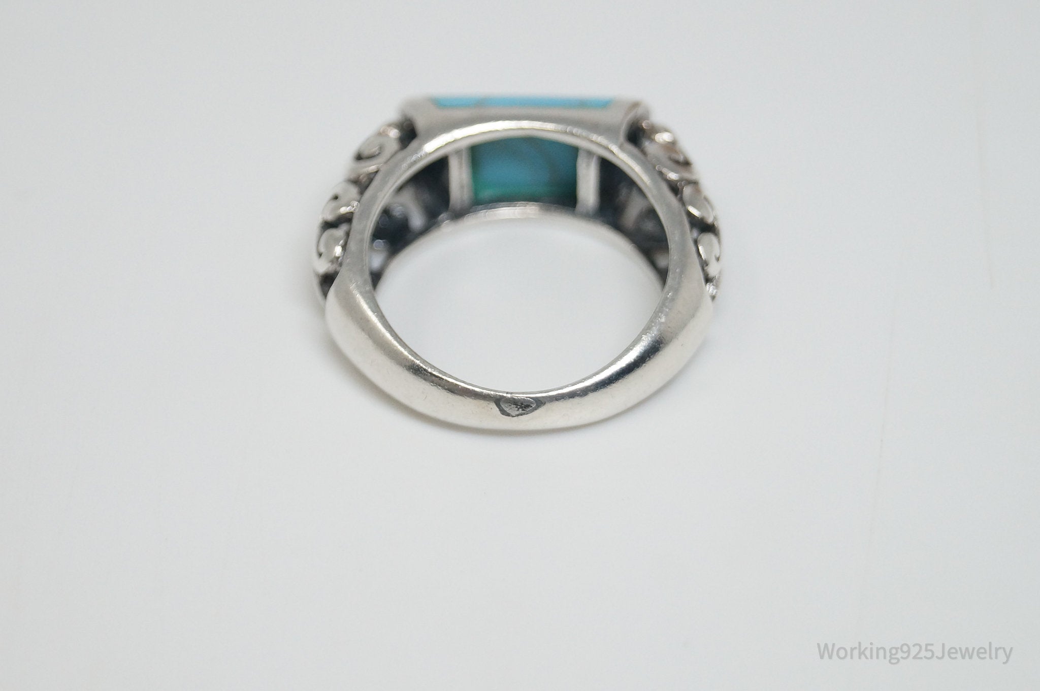 Vintage Designer FAS Faux Turquoise Scroll Ring Sterling Silver - Size 6