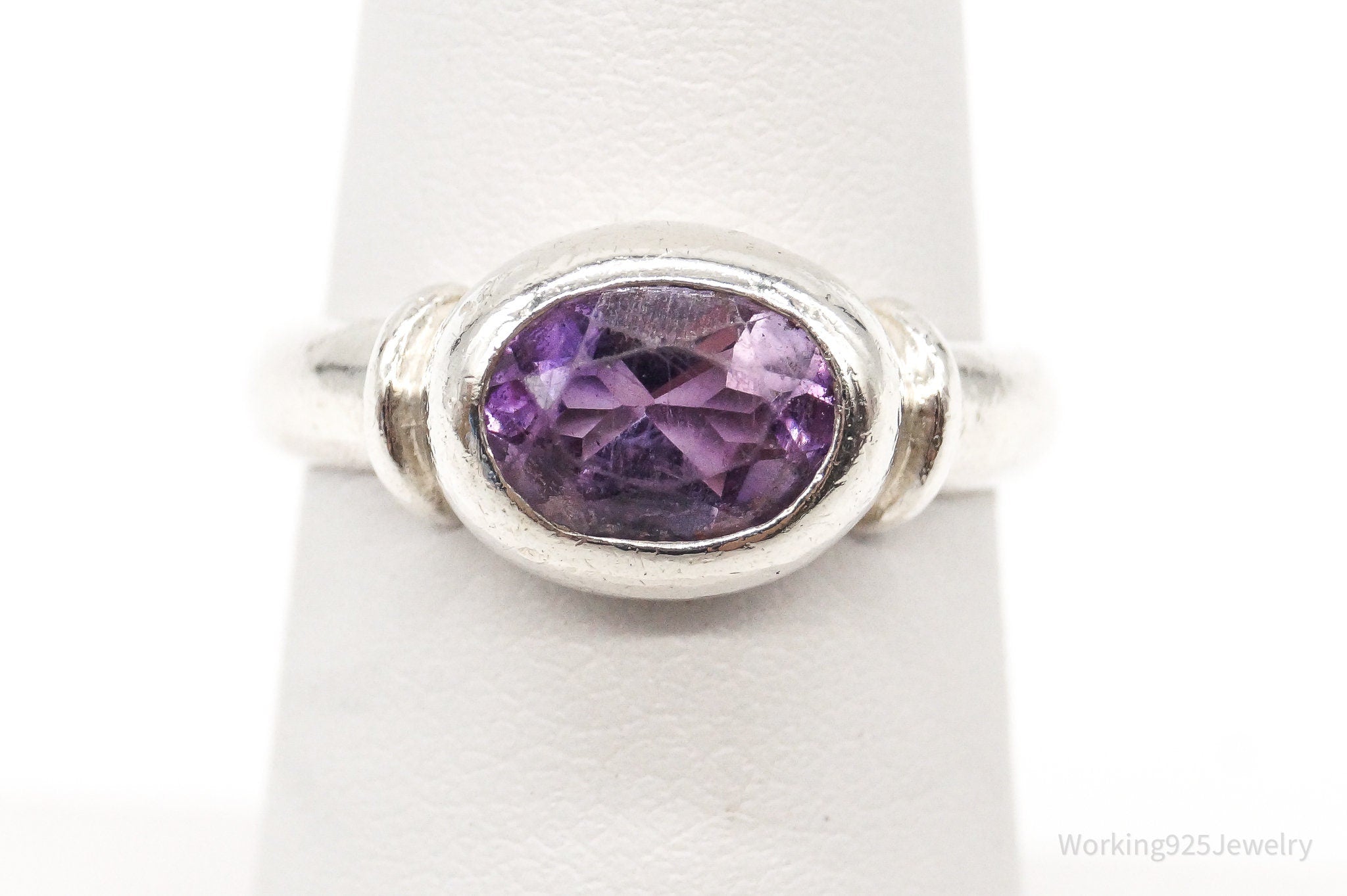 Vintage Designer Modernist Amethyst Sterling Silver Ring - Size 6