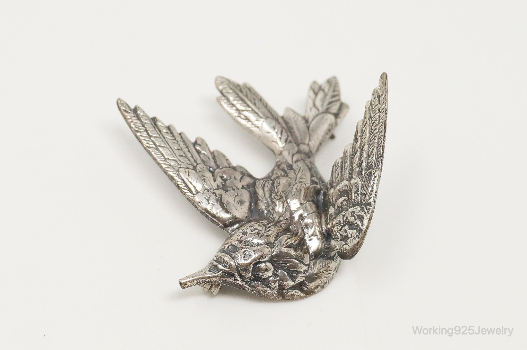 Vintage Designer JewelArt Humming Bird Sterling Silver Brooch Pin