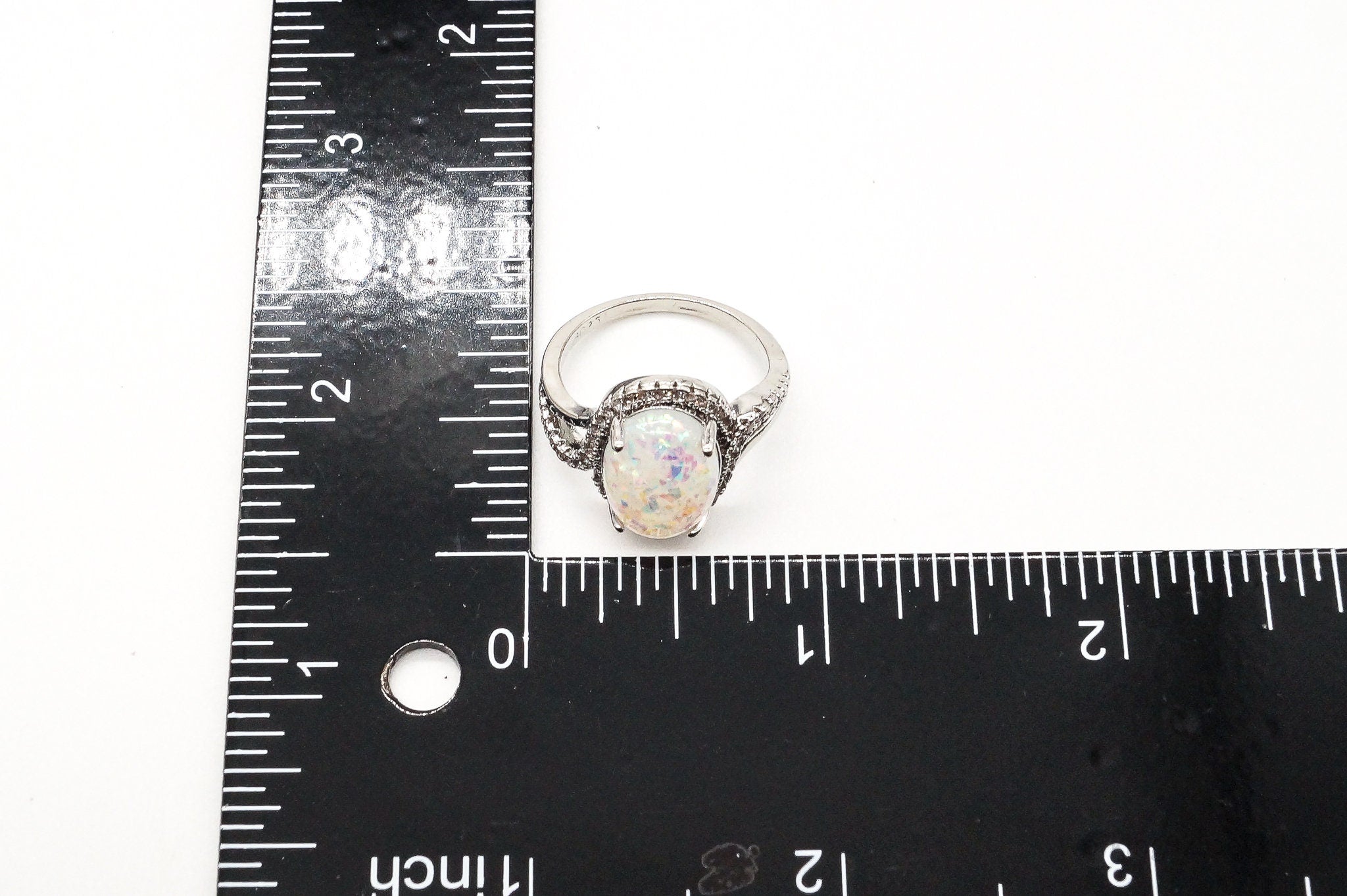 Vintage Faux Opal Cubic Zirconia Sterling Silver Ring - Size 7.75