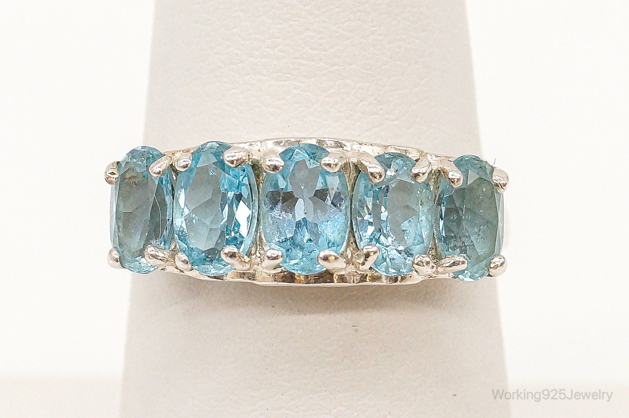 Vintage Designer CNA Blue Topaz Sterling Silver Ring - SZ 7