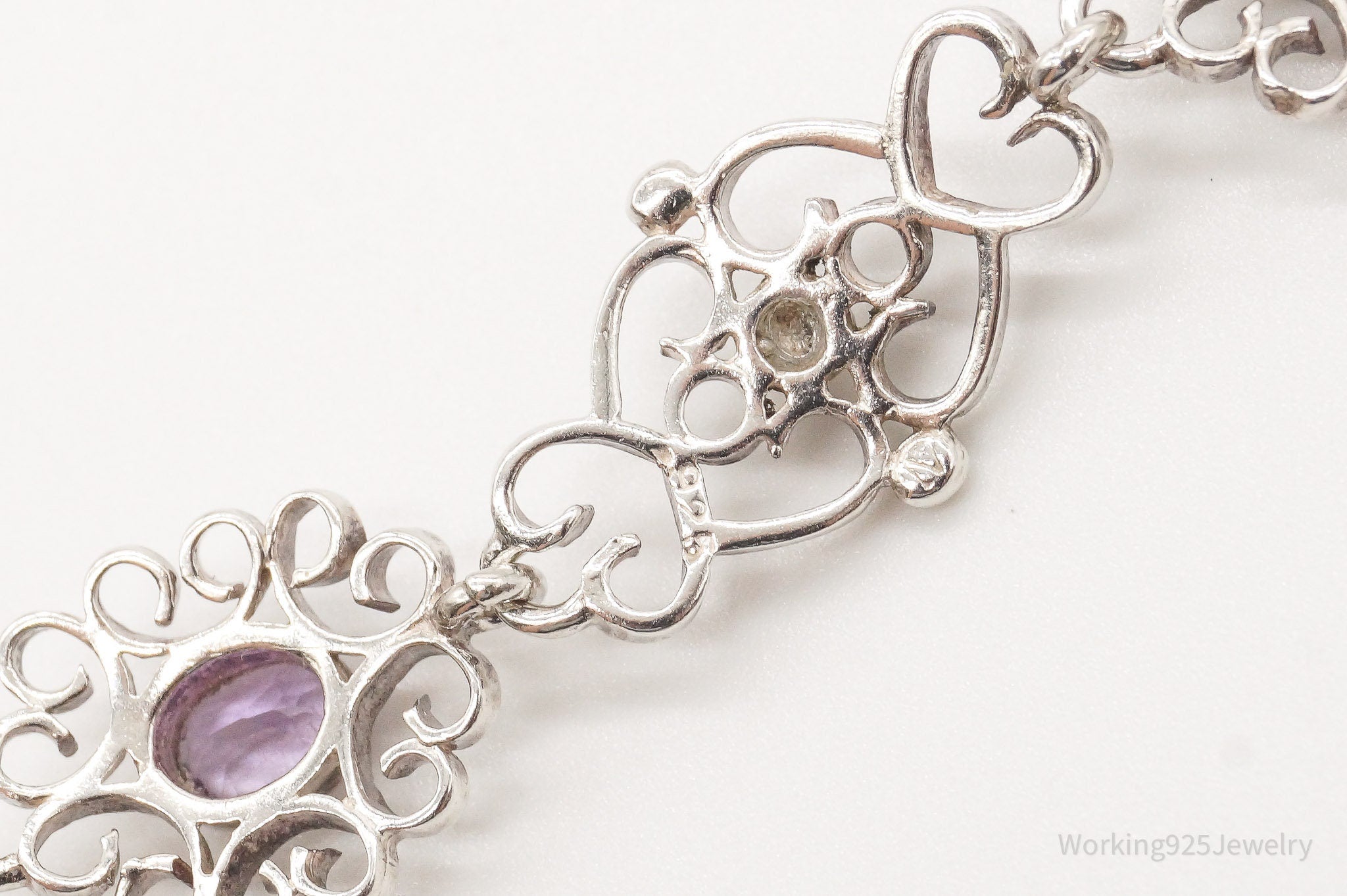 Vintage Amethyst Filigree Sterling Silver Bracelet