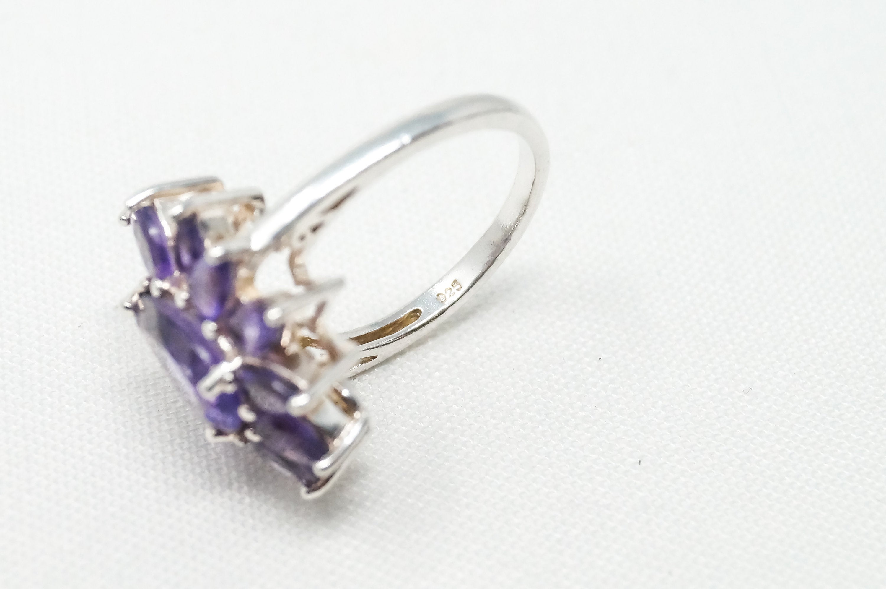 Vintage Art Deco Large Amethyst Sterling Silver Ring - Sz 6 -798512167