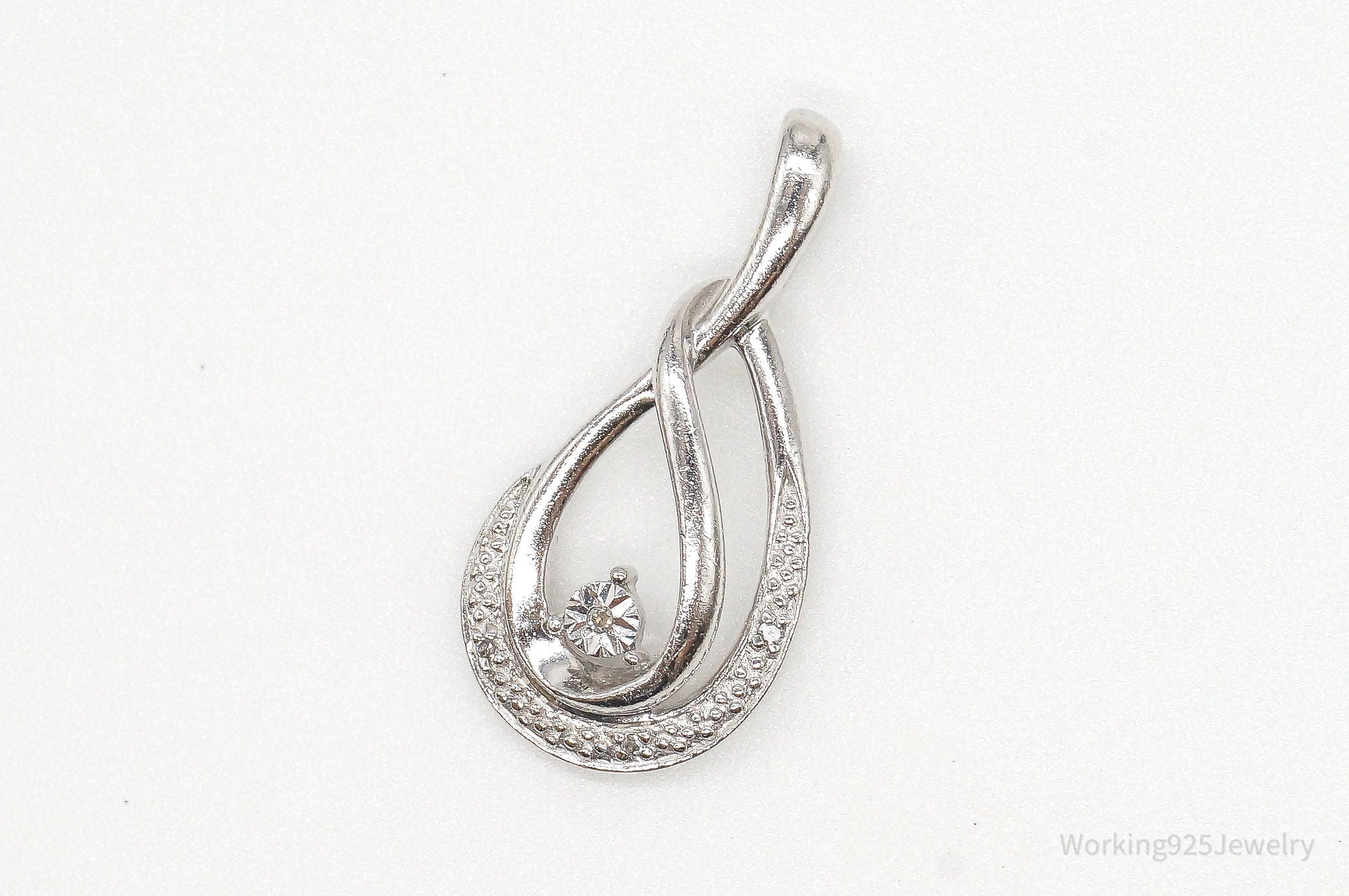 Vintage Designer 4 Diamond Sterling Silver Pendant