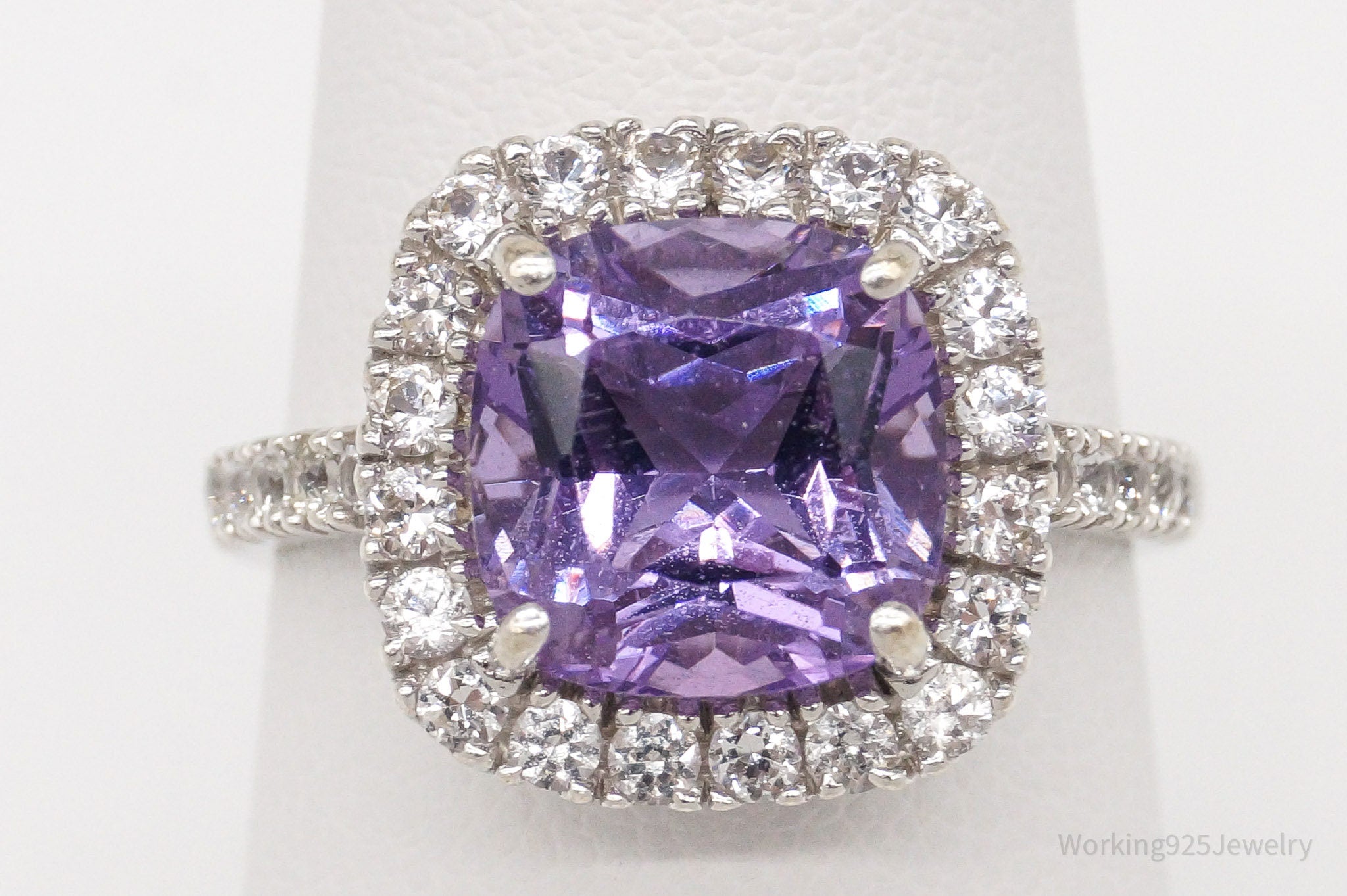 Vintage Amethyst Cubic Zirconia Sterling Silver Ring - Size 6.75