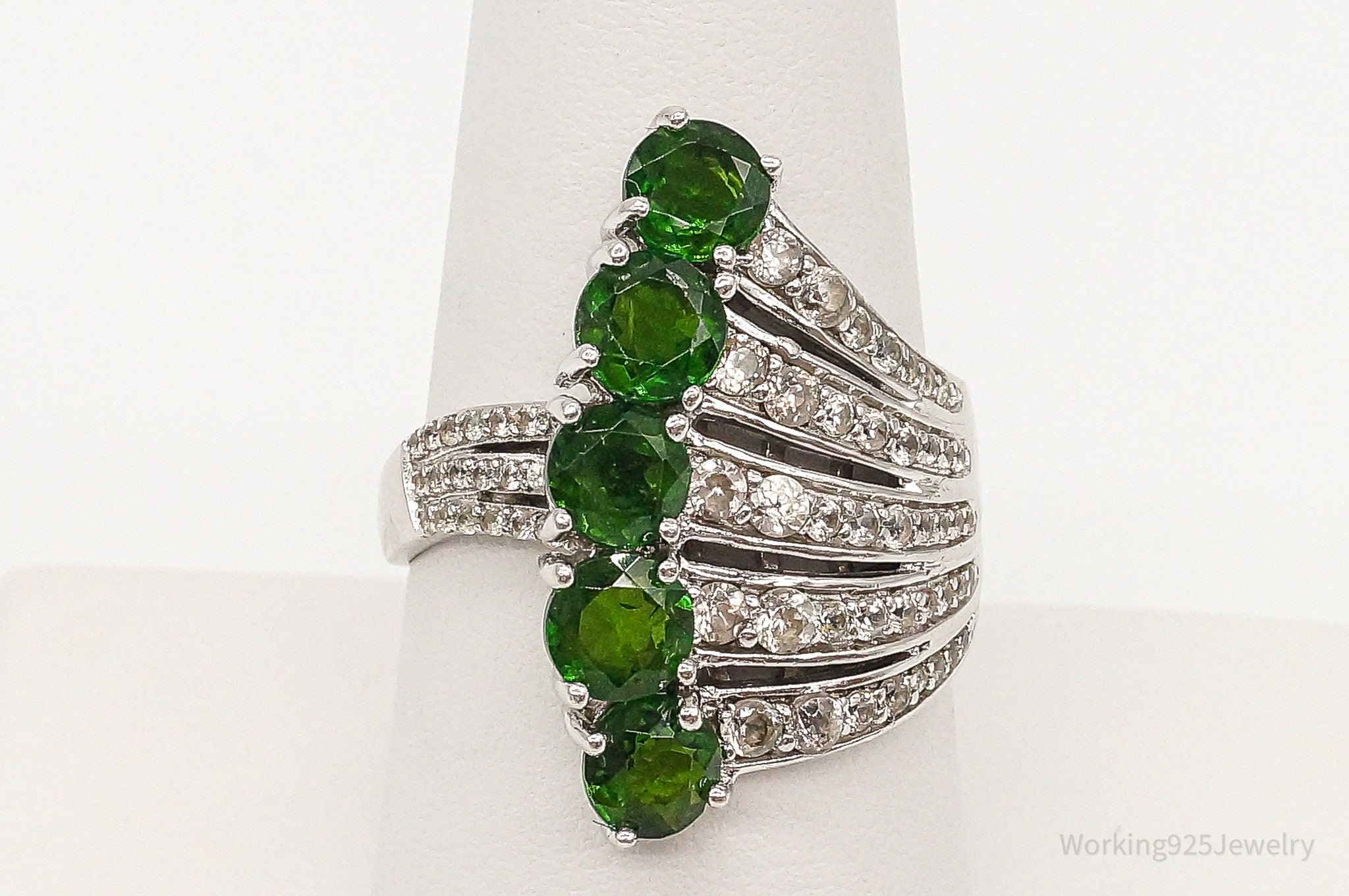 Designer Peridot Cubic Zirconia Sterling Silver Ring - Size 8.25