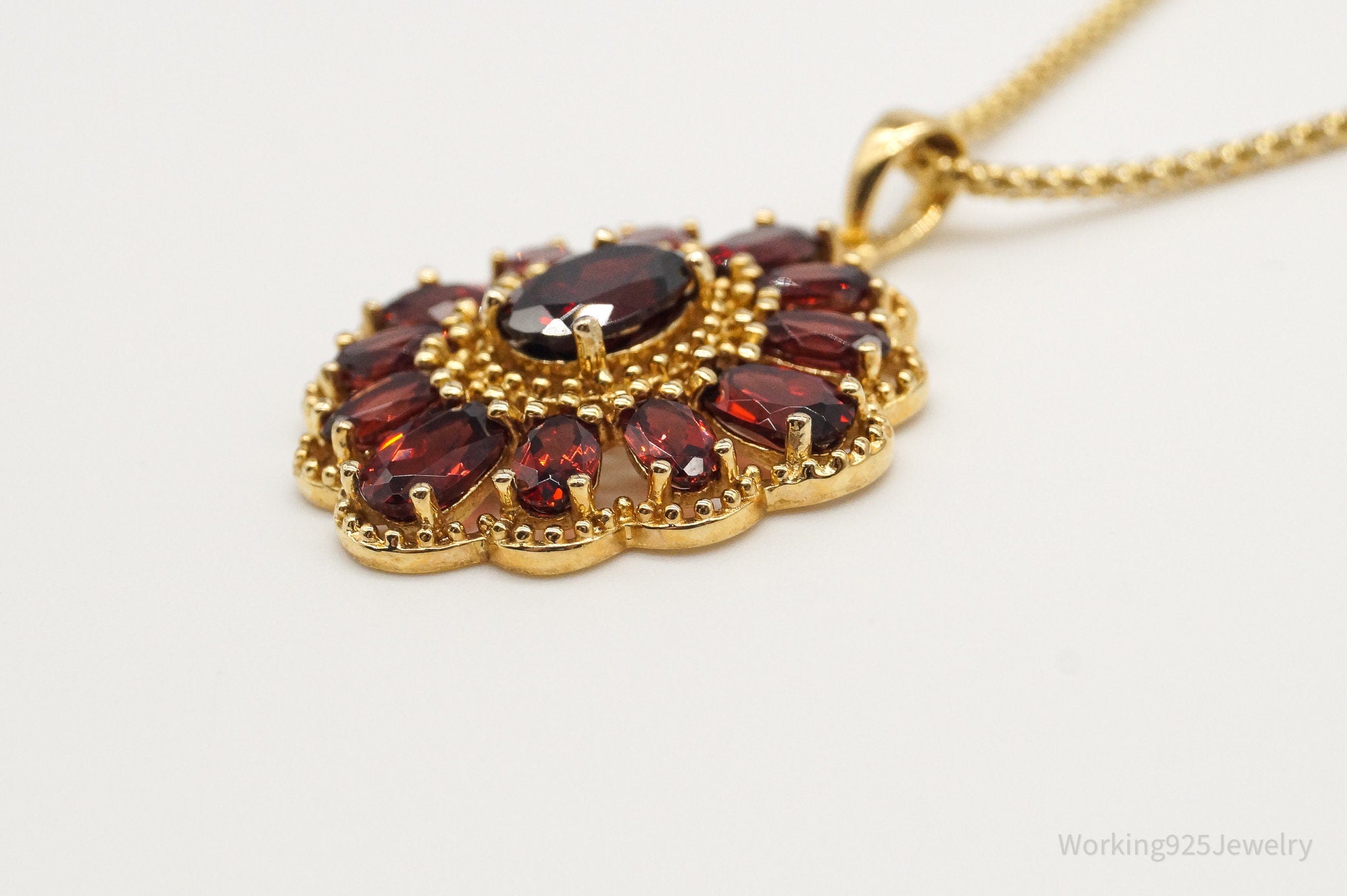 Designer Ross Simons Garnet 18K Gold Over Sterling Silver Necklace