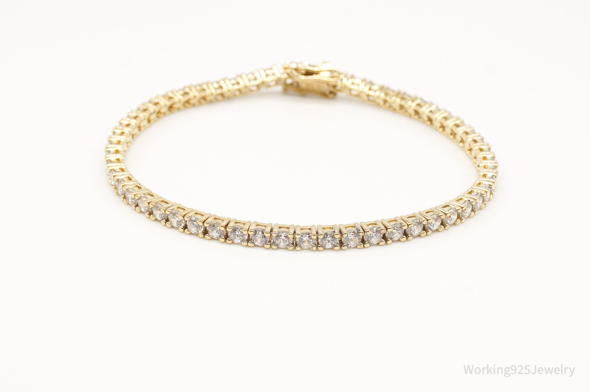 Vintage Cubic Zirconia Gold Vermeil Sterling Silver Tennis Bracelet